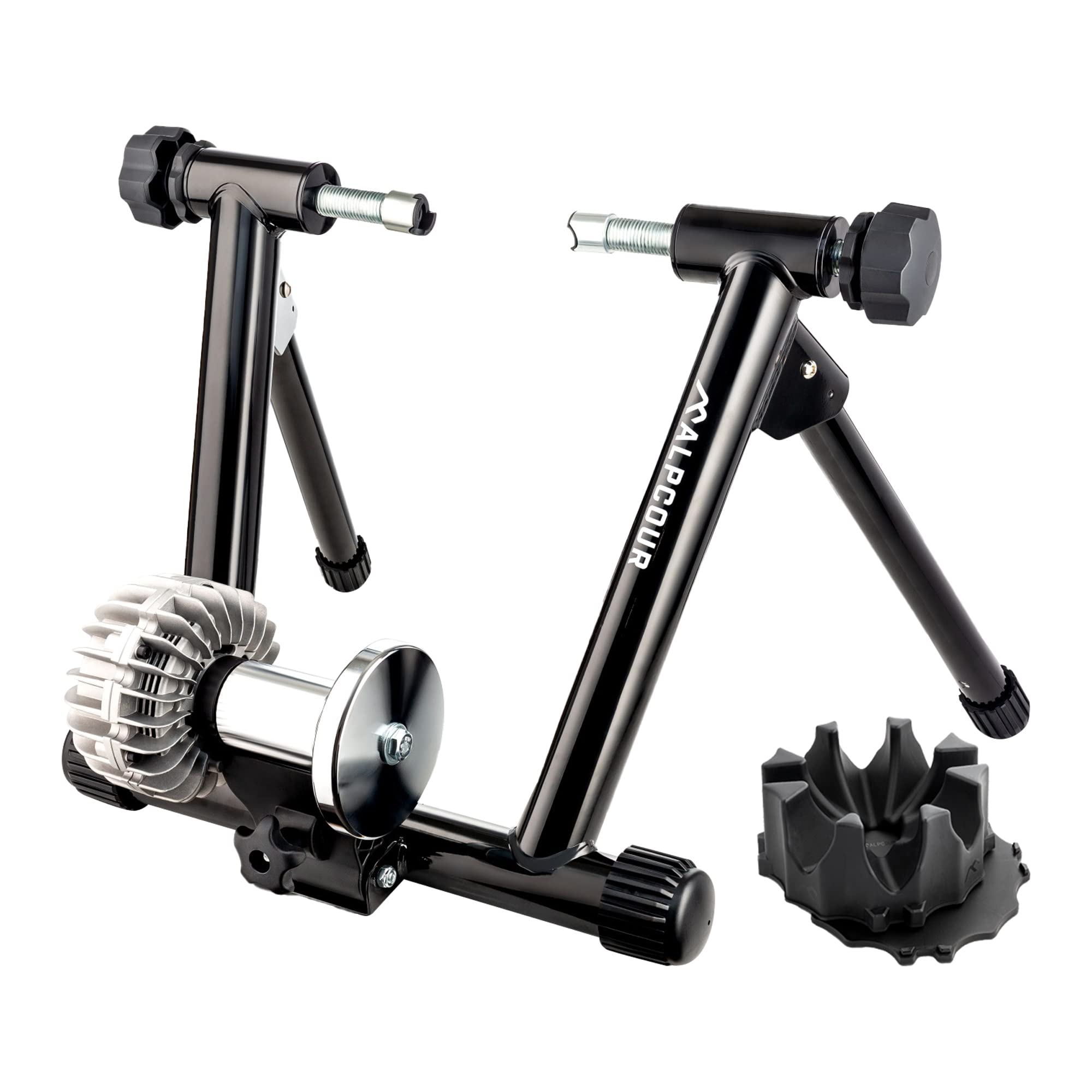 Alpcour Fluid Bike Trainer Stand – Portable Stainless Steel Indoor Cycling Trainer with Noise Reduction, Progressive Resistance & Dual-Lock System – Includes 4-Tier Riser Block for Front Wheel – Perfect for Home Workouts, Winter Training & Indoor Cycling Sessions