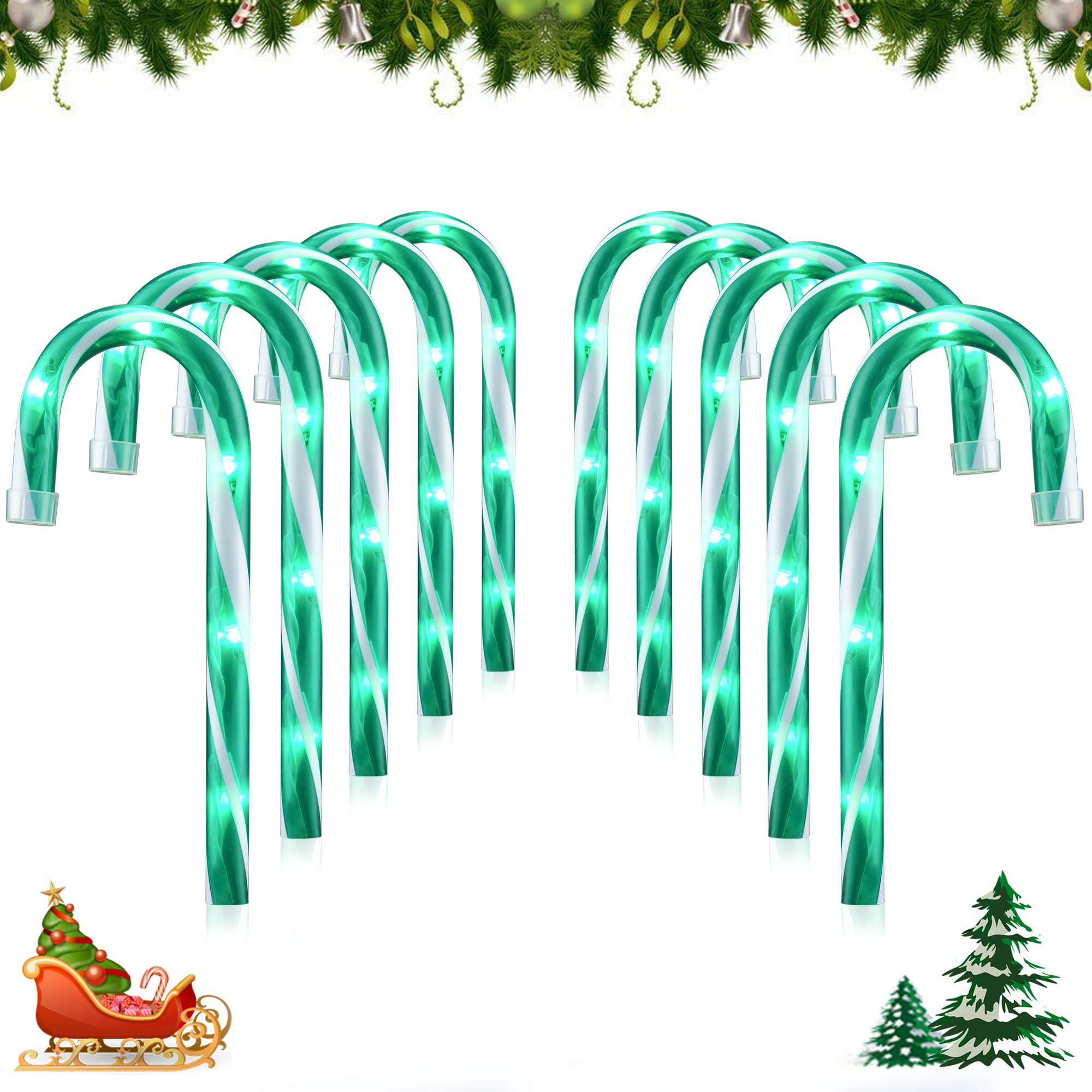10 Pack Christmas Candy Cane Pathway Marker Lights - Outdoor Holiday Decor for Yard, Garden, Patio & Walkway | Festive Green LED Landscape Lighting for Christmas, Halloween & Winter Decorations (Indoor/Outdoor Use)