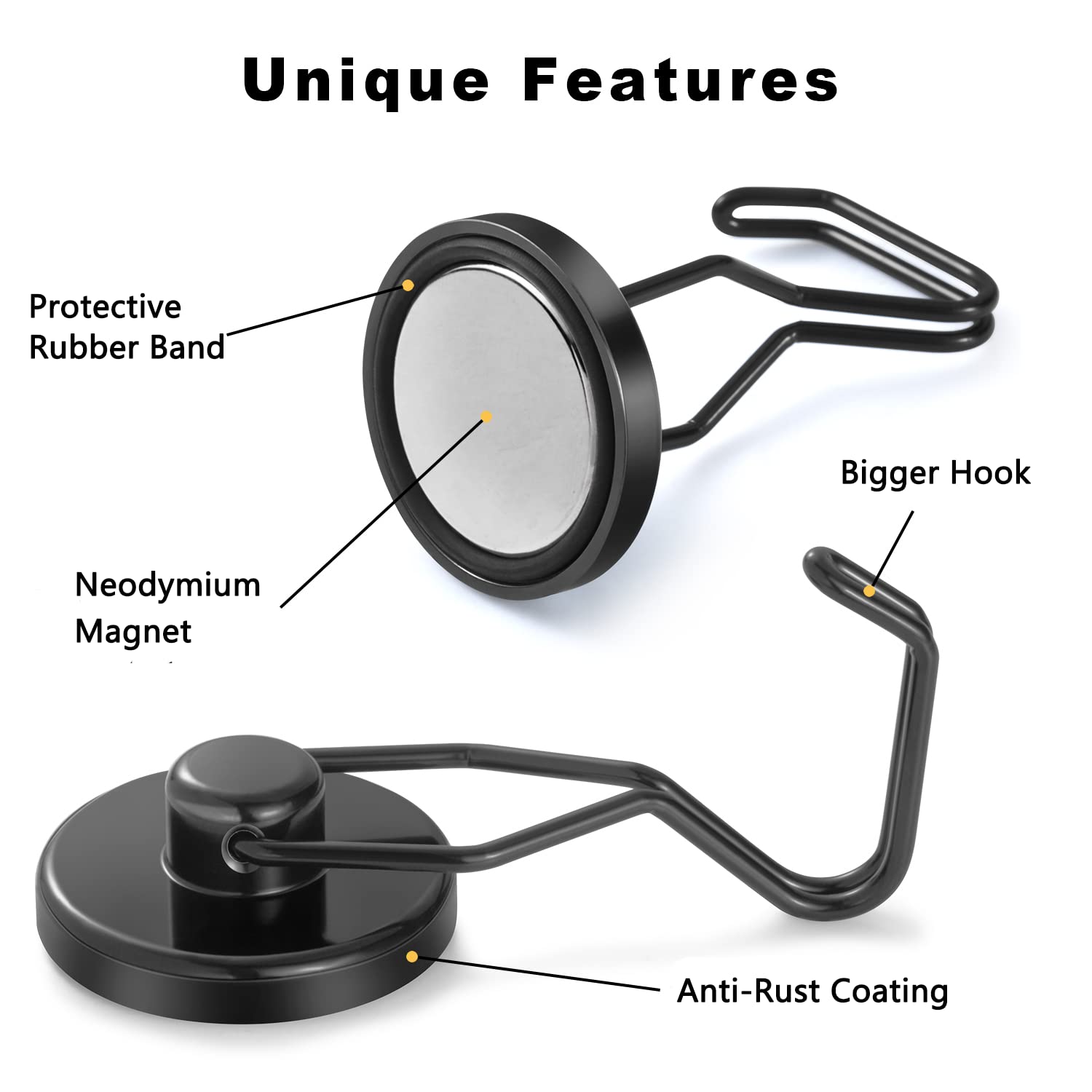 Tohoer 100LBS Heavy Duty Neodymium Magnetic Hooks - Rust Proof Refrigerator Magnets for Kitchen, Fridge, Oven, Grill, BBQ, Tools & Key Holder - Perfect for Hanging Wreaths, Utensils & Outdoor Use