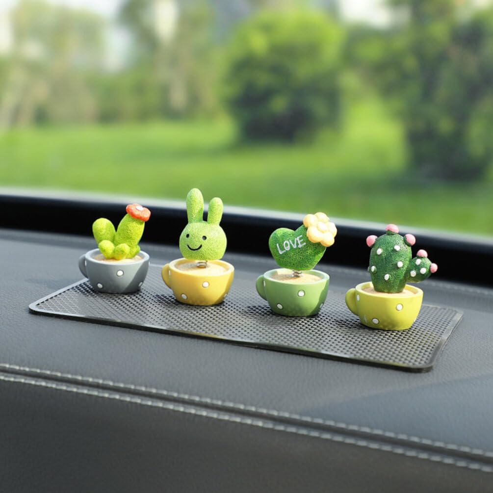 Wakauto Mini Resin Potted Succulents Car Dashboard Decor Set with Mat - Stylish Mini Figurines Statue for Car Interior Decoration, Office Desk, and Home Decor