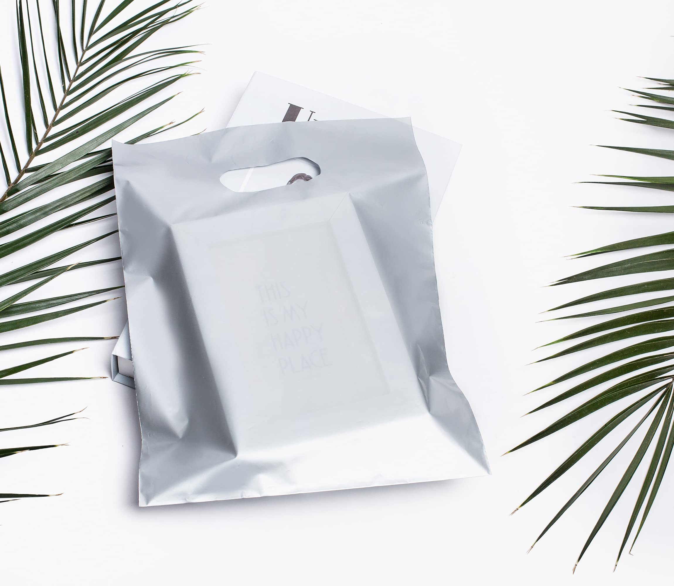Premium 100 Silver Glossy Thank You Bags with Handles - 9