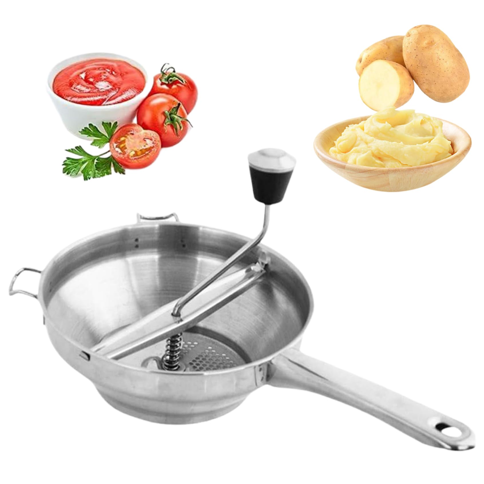 Premium Stainless Steel Rotary Food Mill - Hand Crank Manual Food Grinder for Tomato Sauce, Applesauce, Mashed Potatoes - Durable Wall-Mounted Multi-Purpose Kitchen Tool for Canning, Pureeing & Baby Food Making