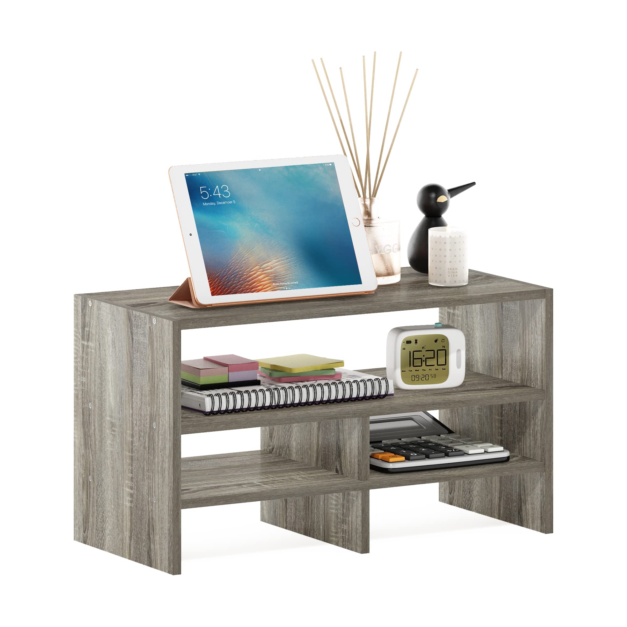 Furinno Hermite Desktop Organizer Shelf Bookcase - French Oak Finish | Compact Storage for Office, Study, or Home Workspace | Perfect for Books, Files, and Supplies