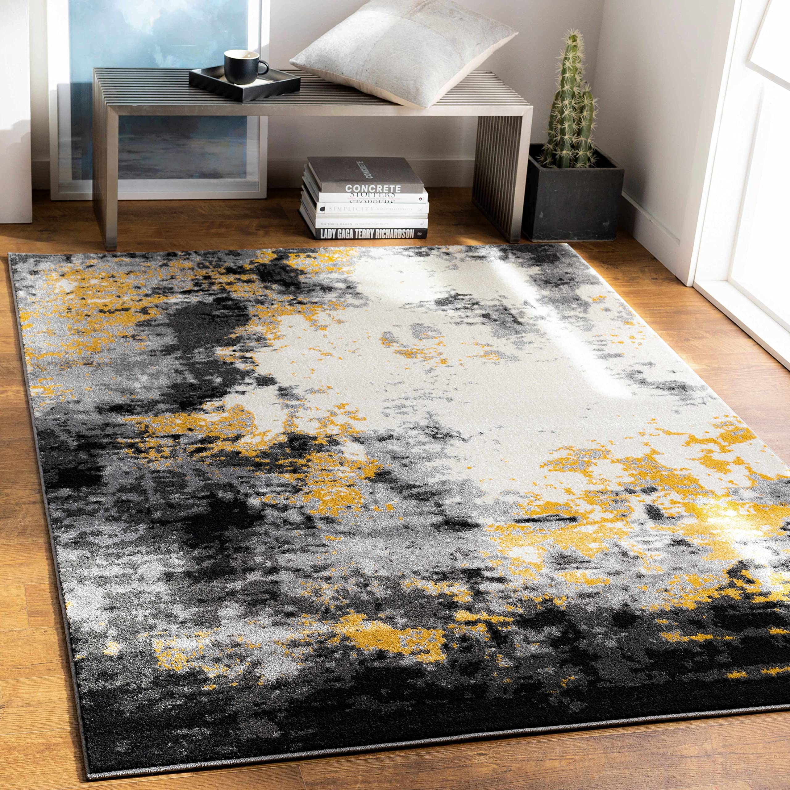Hauteloom Modern Area Rug for Living Room & Bedroom - Soft Gray, Black, Beige - 2' x 2'11