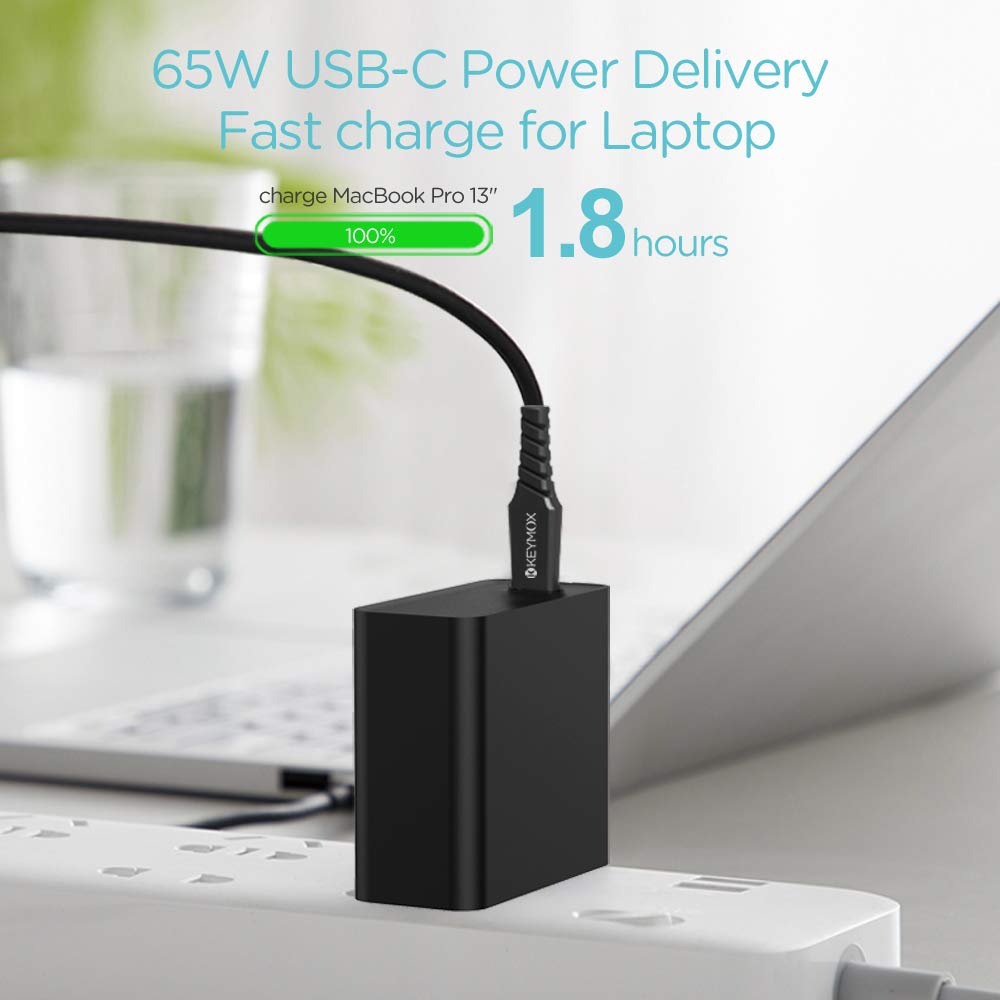 65W USB C PD Fast Charger - Foldable Wall Charger with Power Delivery for MacBook, iPad Pro, iPhone 15, Galaxy S23, Pixel 7 & USB-C Laptops | Includes USB-C to C Cable | Perfect for Travel, Office & Home Charging