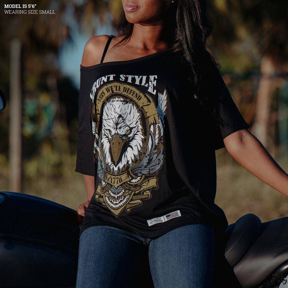 Women's Easy Rider Eagle Slouchy T-Shirt - Black | Vintage Graphic Tee for Casual Wear & Biker Outfits