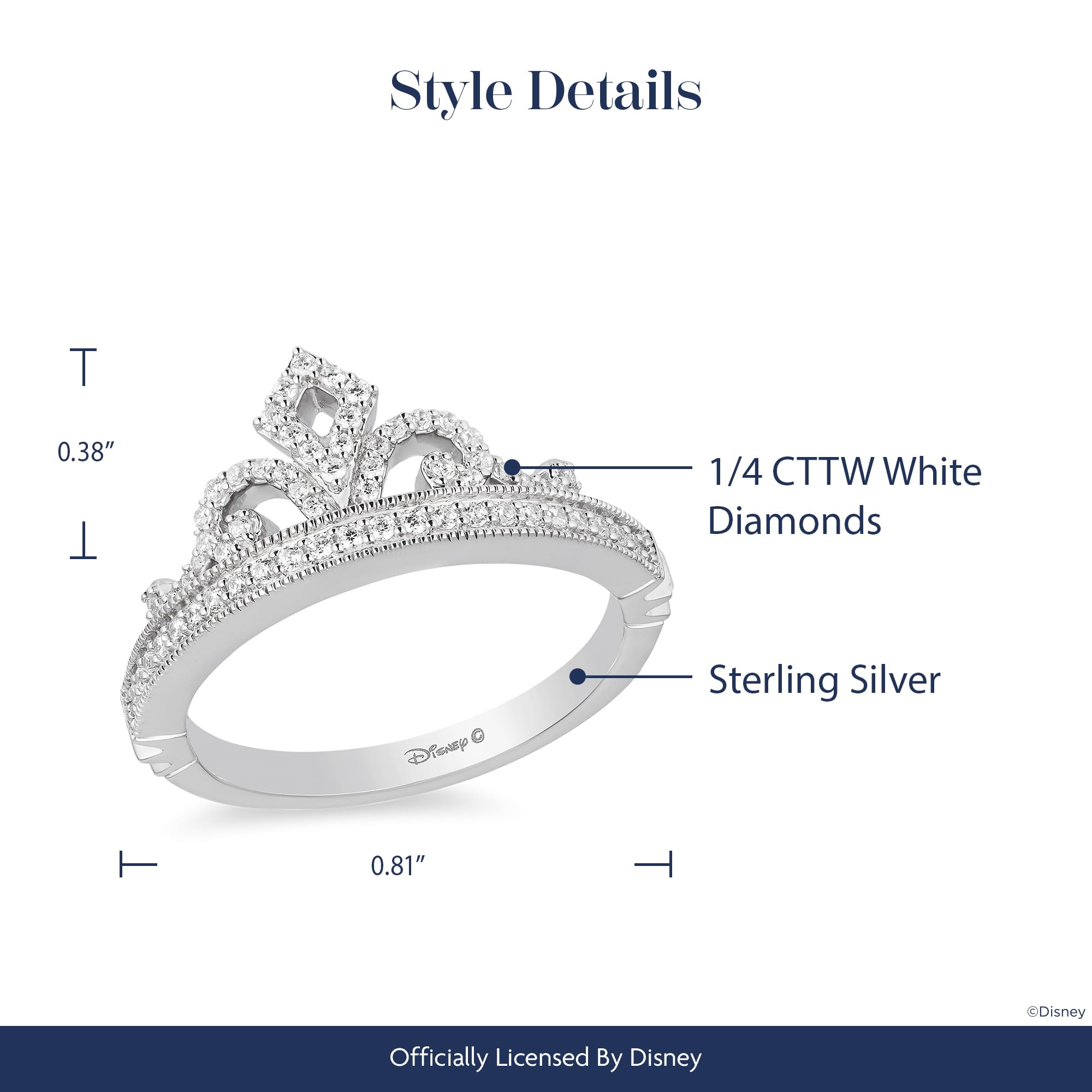 Enchanted Disney Princess Tiara Ring - 1/4 Cttw Diamond Sterling Silver Fine Jewelry by Jewelili | Perfect for Disney Fans, Birthday Gifts & Special Occasions
