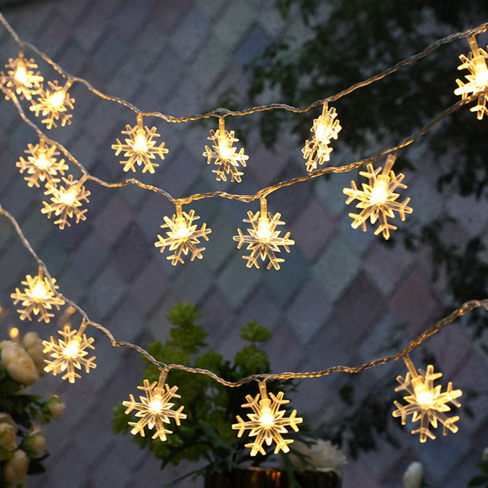 WesGen 20ft Snowflake String Lights - 40 LED Battery Operated Waterproof Fairy Lights for Christmas, Garden, Patio, Bedroom & Party Decor (Warm White) | Indoor & Outdoor Holiday Decoration