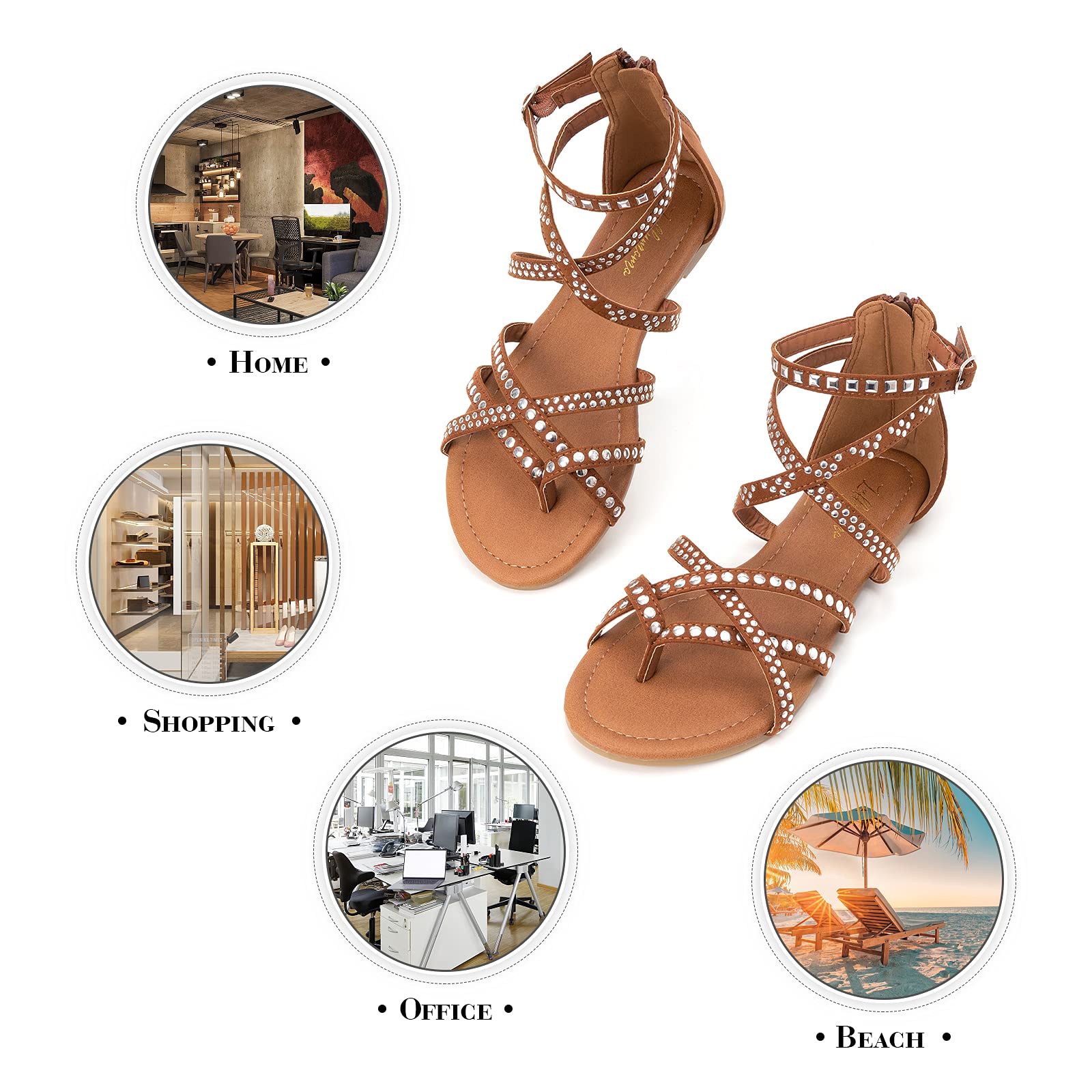 Luffymomo Women's Gladiator Sandals - Flat Fisherman Thong Cross Strap Summer Sandals for Beach, Vacation & Casual Outfits