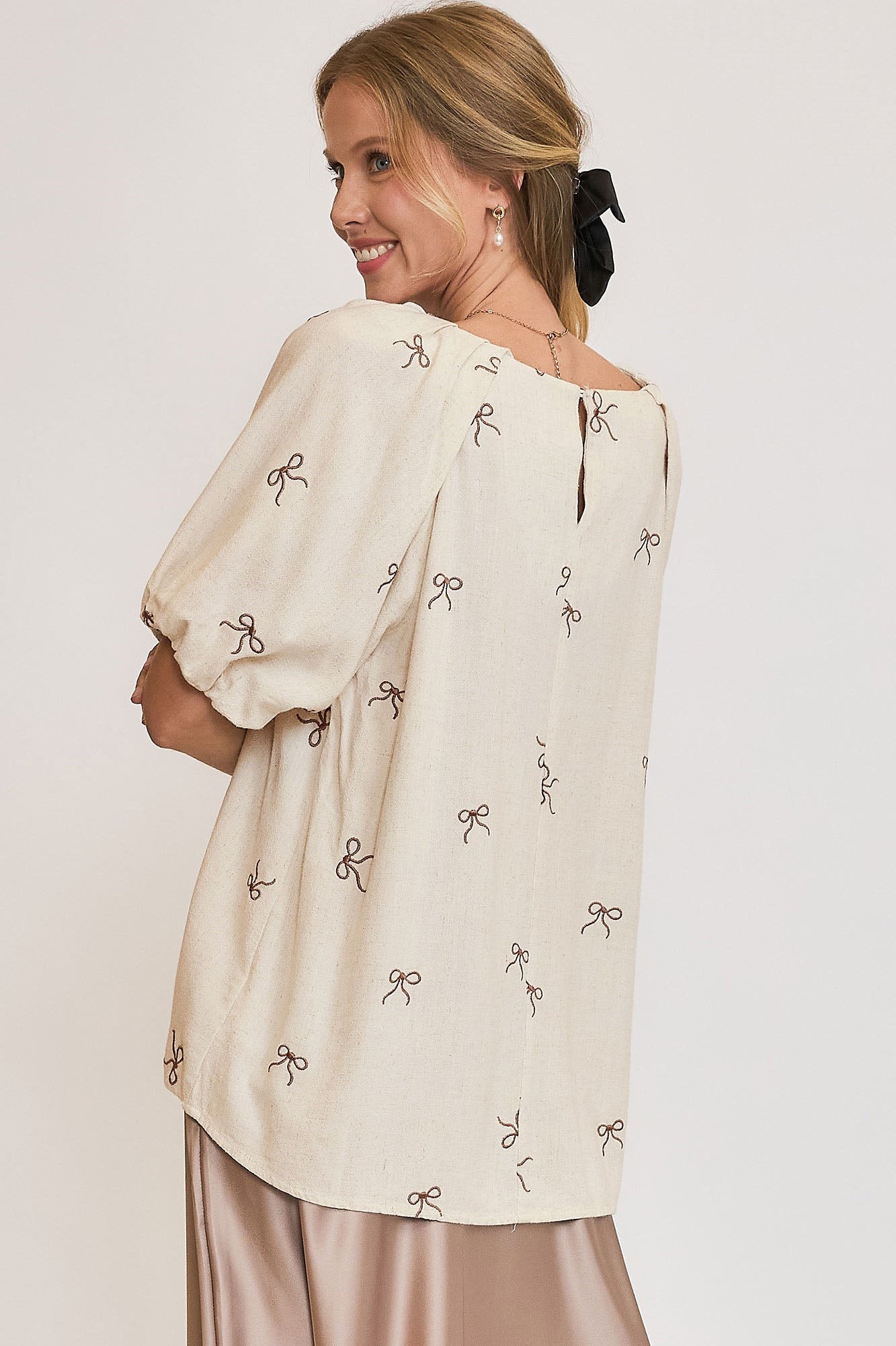 Full Size Linen Blend Ribbon Embroidered Resort Blouse - Women's Lightweight Summer Top for Beach Vacation & Casual Wear