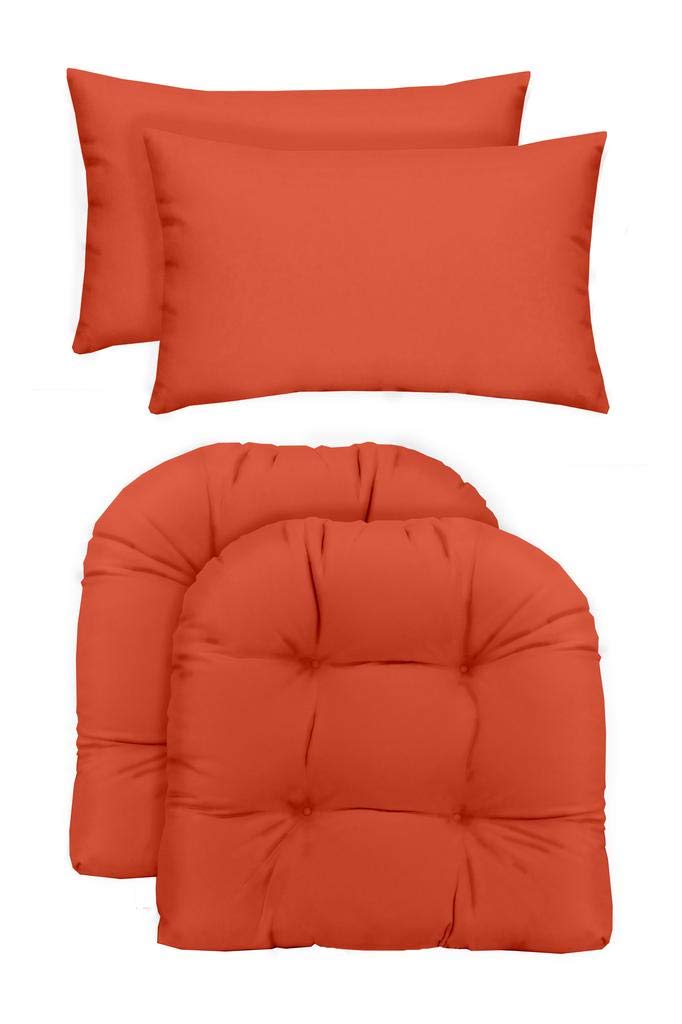 RSH Décor Indoor Outdoor 2 U-Shape Wicker Chair Cushions & Lumbar Pillows Set - 2 (19