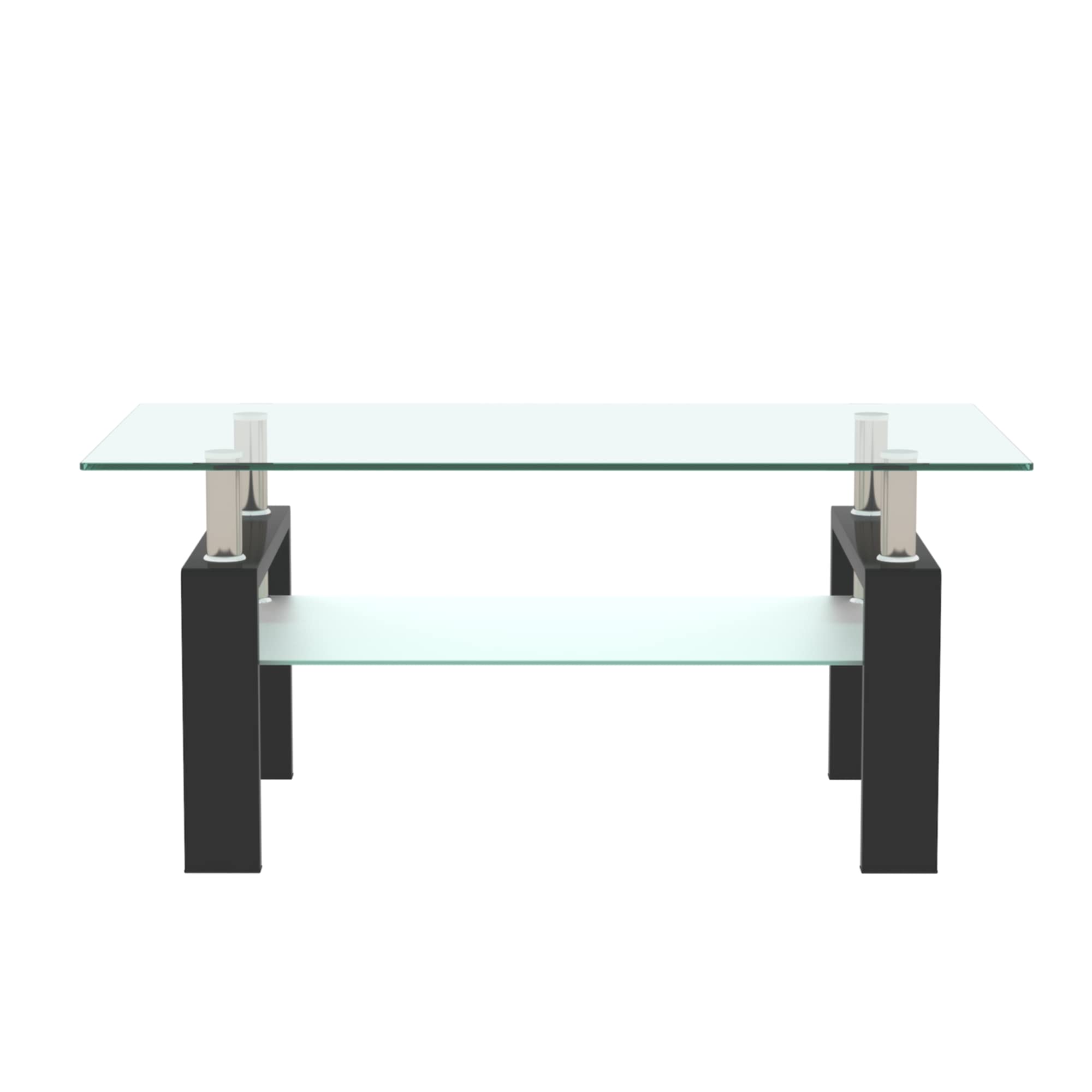 Modern 2-Tier Glass Coffee Table with Metal Legs - Clear Rectangle Center Table with Lower Shelf for Living Room, Dining Room & Office - Sturdy Tempered Glass Top & Black Metal Frame - Perfect for Small Spaces, Entertaining Guests & Home Decor