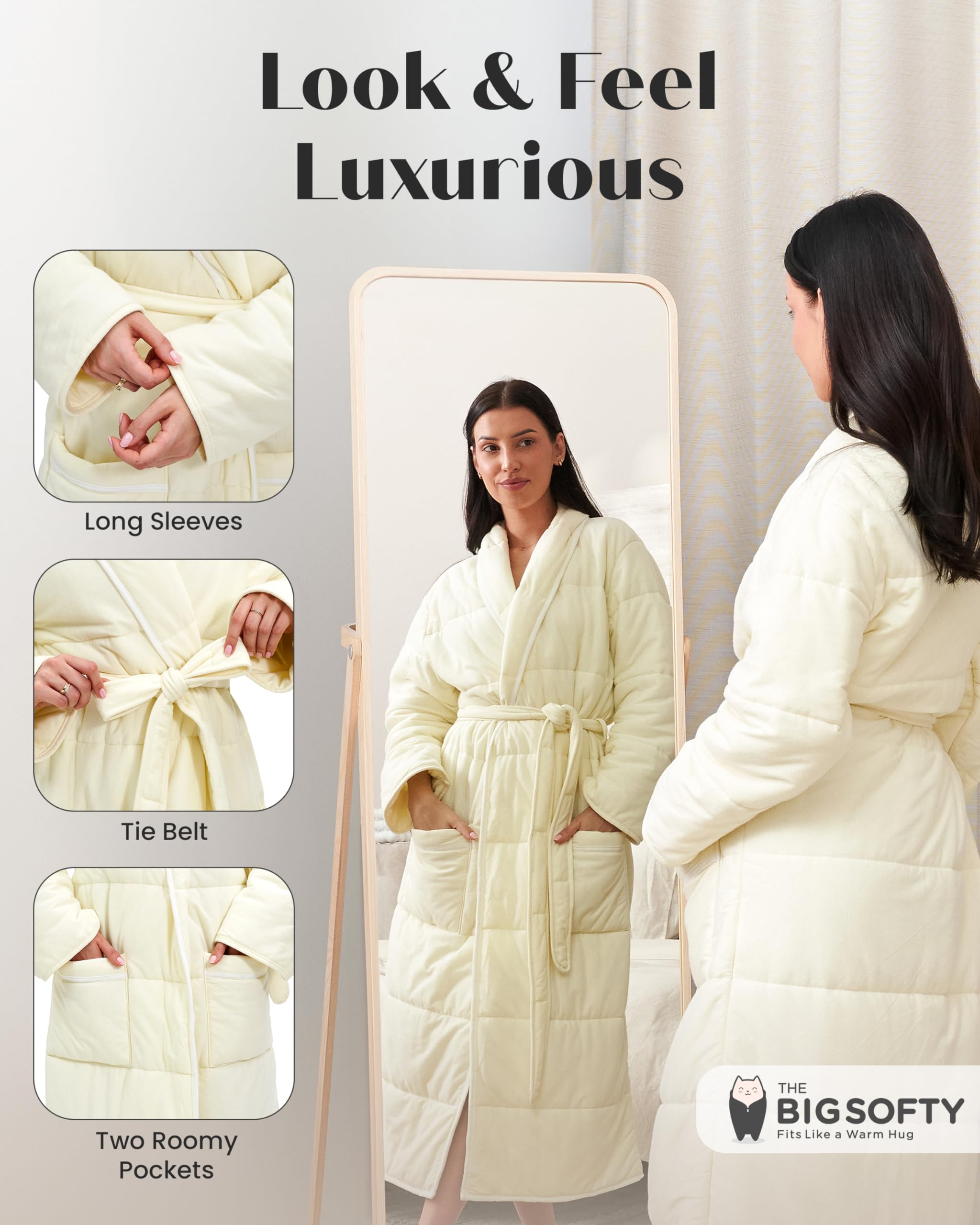 Luxury Quilted Spa Bathrobe for Women - Soft Jersey Cotton Weighted Hotel Robe - Long Padded Duvet Bathrobe for Relaxation, Lounging & Spa Days