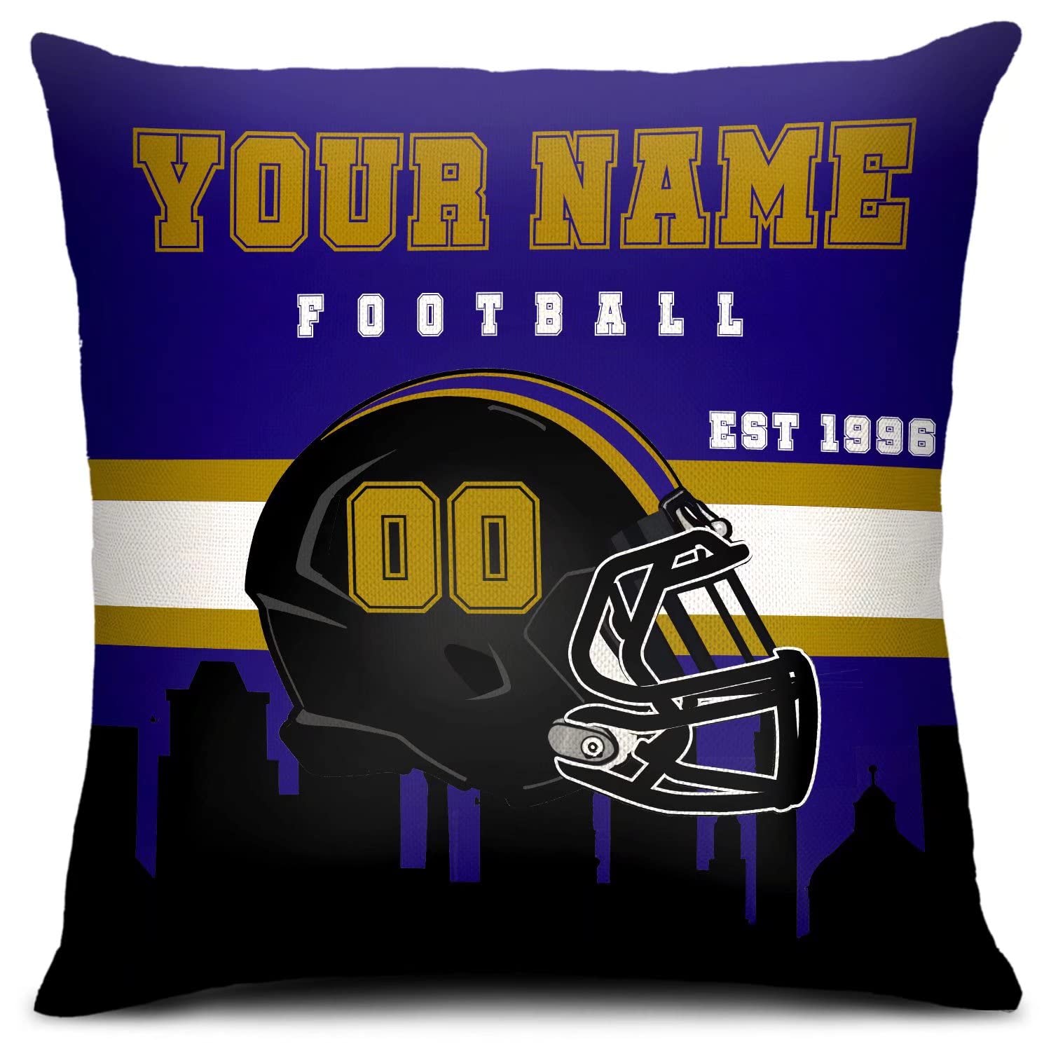 Personalized Baltimore Ravens Football Team Pillow Cover - Custom 18x18 Inch Throw Pillow Case with Name & Number for Men, Bedroom, Living Room, Home Decor | Perfect Gift for Sports Fans & Game Day Decor