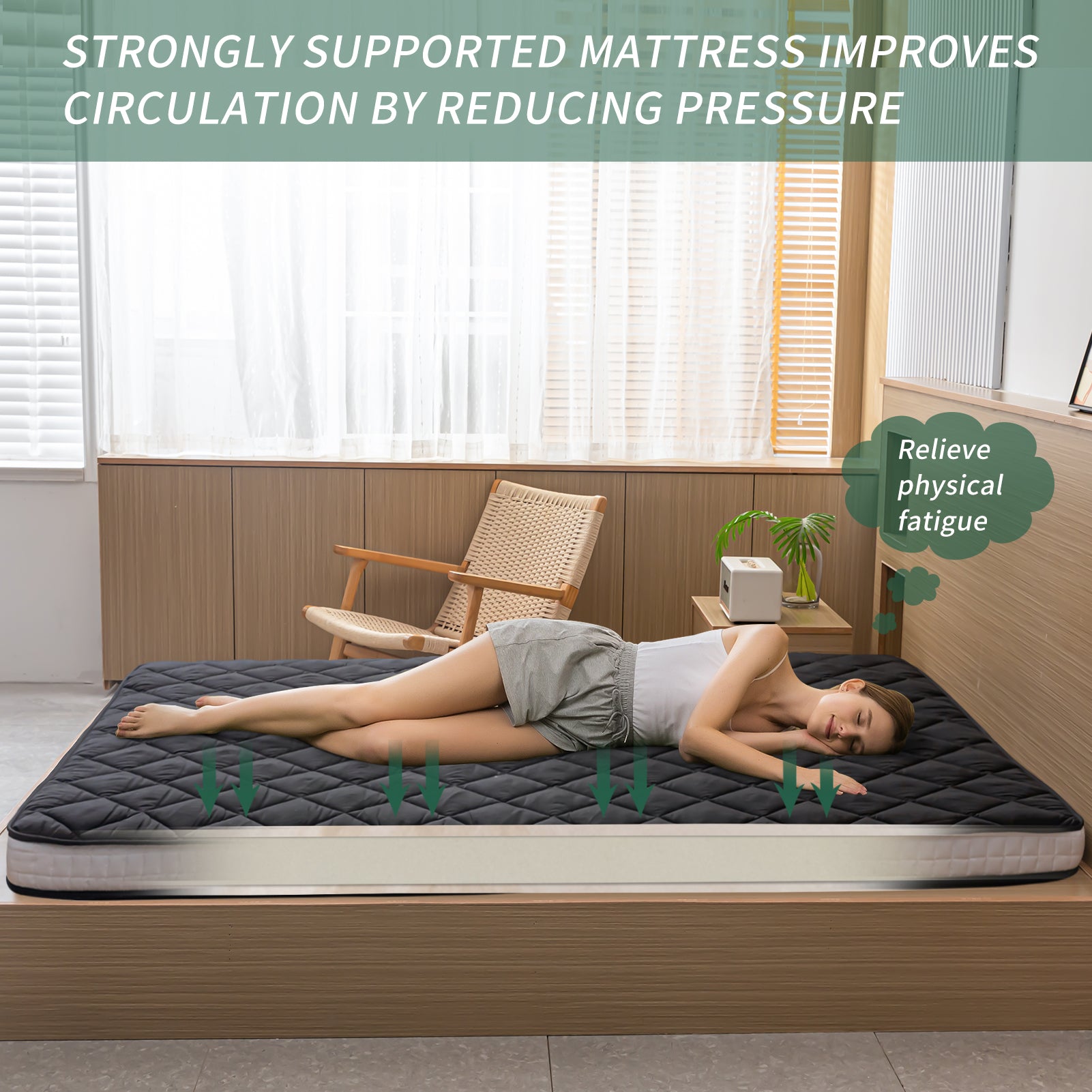 MAXYOYO Extra Thick Foldable Japanese Floor Mattress - Black | Comfortable Futon for Guest Bed, Camping & Small Space Living