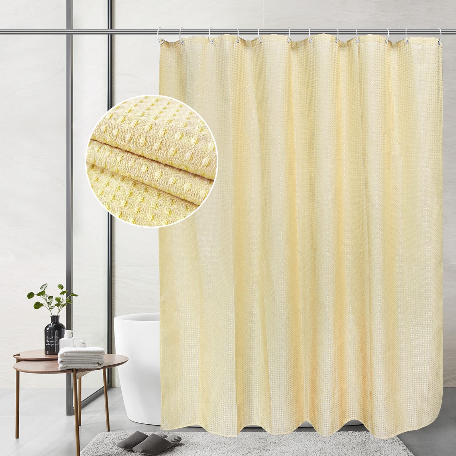 Luium Waffle Weave Shower Curtain 72x72 Inch - Waterproof Polyester Fabric Bath Curtain with Soft Texture for Bathroom, Shower & Bathtub - Beige | Elegant Bathroom Decor, Moisture Resistant & Easy to Clean