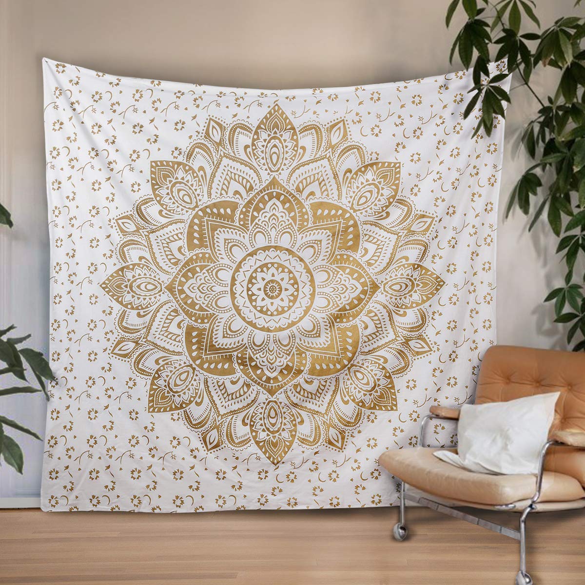 Madhu International Twin White Gold Ombre Mandala Tapestry - Bohemian Wall Hanging for Bedroom Decor, Living Room, Yoga Studio & Meditation Space | Handmade Indian Wall Art