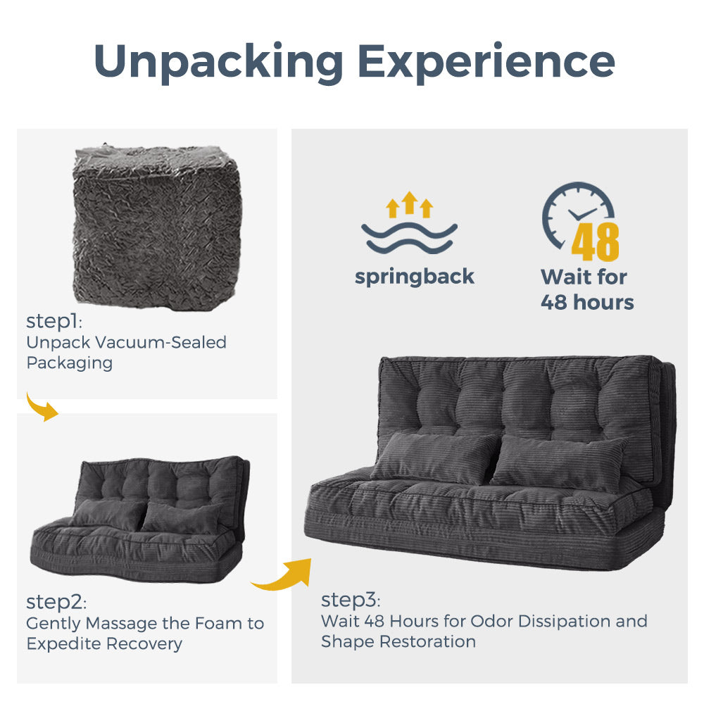 MAXYOYO Tufted Bean Bag Sofa Bed with Pillows - Foldable Floor Couch for Living Room, Bedroom & Dorm - Dark Grey - Perfect for Lounging, Gaming & Relaxation