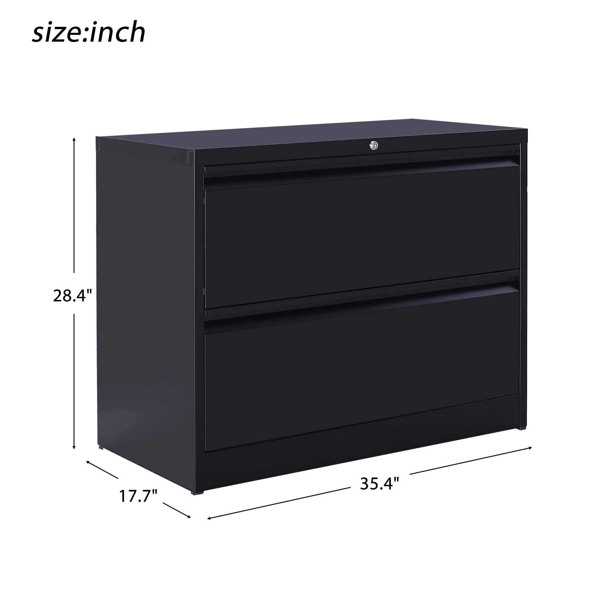 Heavy Duty 2-Drawer Lockable Metal Lateral File Cabinet for Home Office - Secure Document Storage & Organization (Black) | Perfect for Home, Office & Business Use