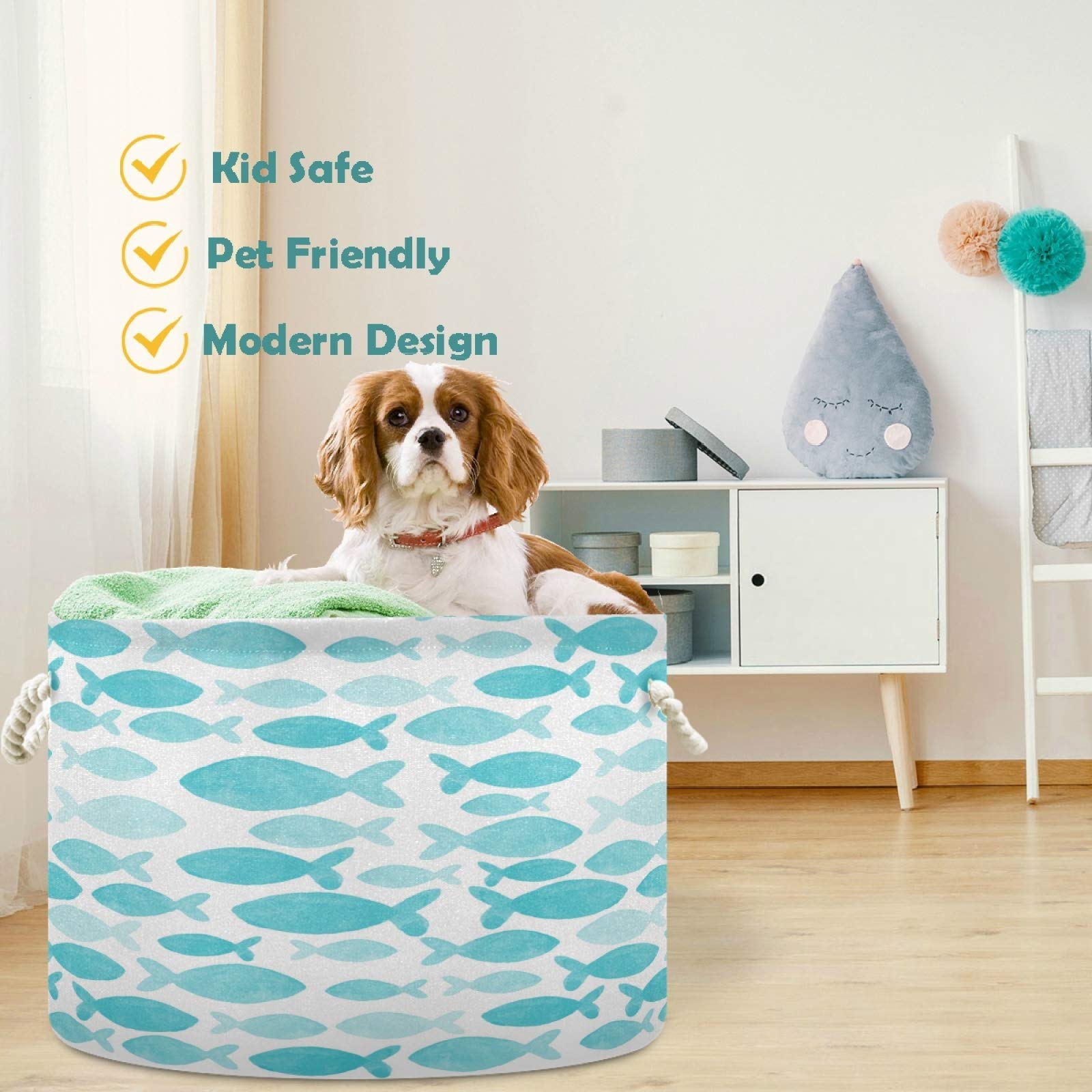 Visesunny Blue Whale Nursery Storage Basket - Waterproof Canvas Fabric Toy Organizer Bin, Laundry Hamper for Kids Room, Playroom, Shelves | Perfect for Baby Clothes, Stuffed Animals & Toy Storage