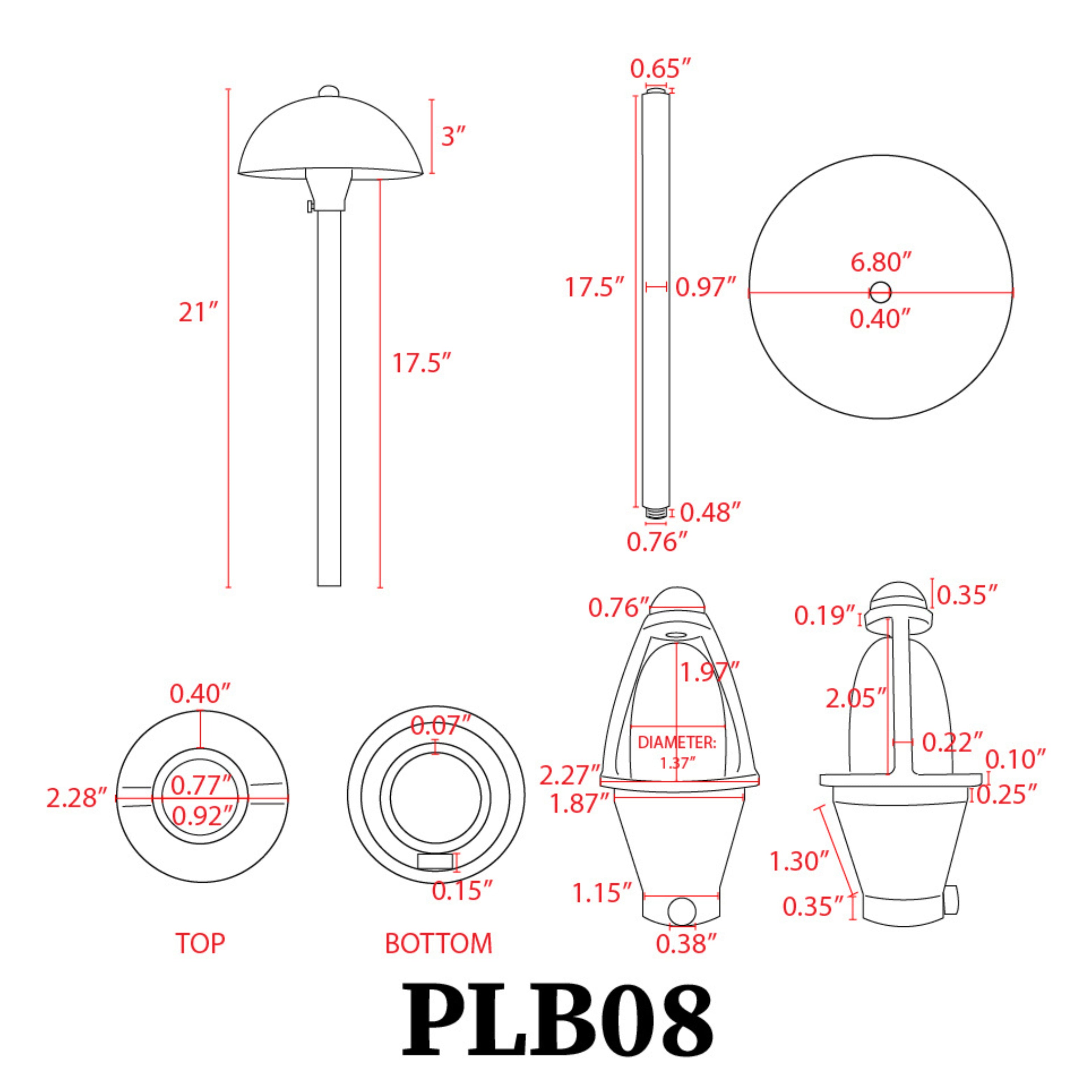 PLB08 4x/8x/12x Brass LED Globe Low Voltage Pathway Lights - 3W 3000K Warm White Outdoor Landscape Lighting Fixture for Garden, Walkway, and Driveway Illumination