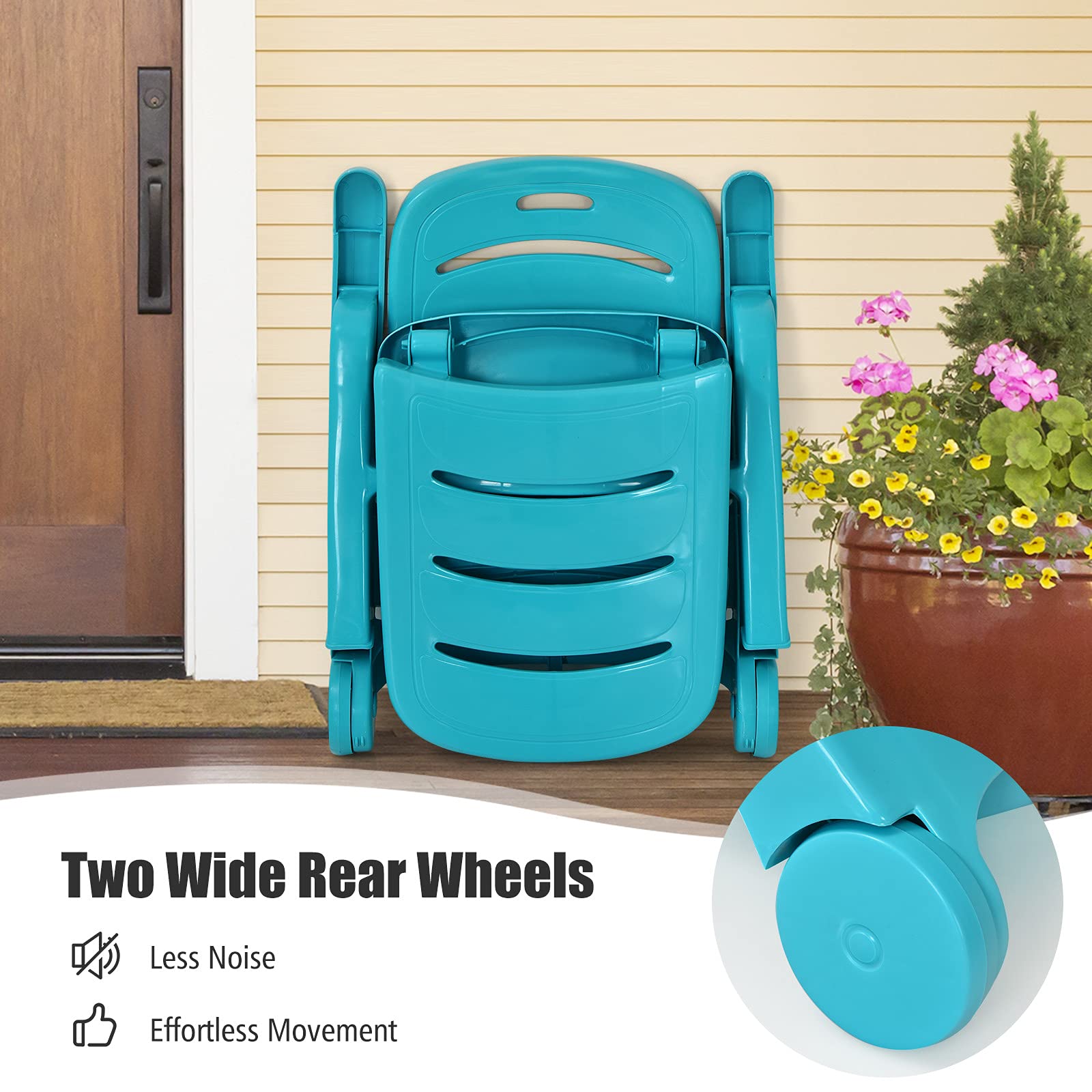 Giantex Folding Patio Chaise Lounge Recliner with Wheels - 5 Adjustable Positions, Armrests & Turquoise Fabric - Perfect for Poolside, Beach, Garden, Backyard & Outdoor Sunbathing - Portable Rolling Deck Chair for Relaxation (2-Pack)