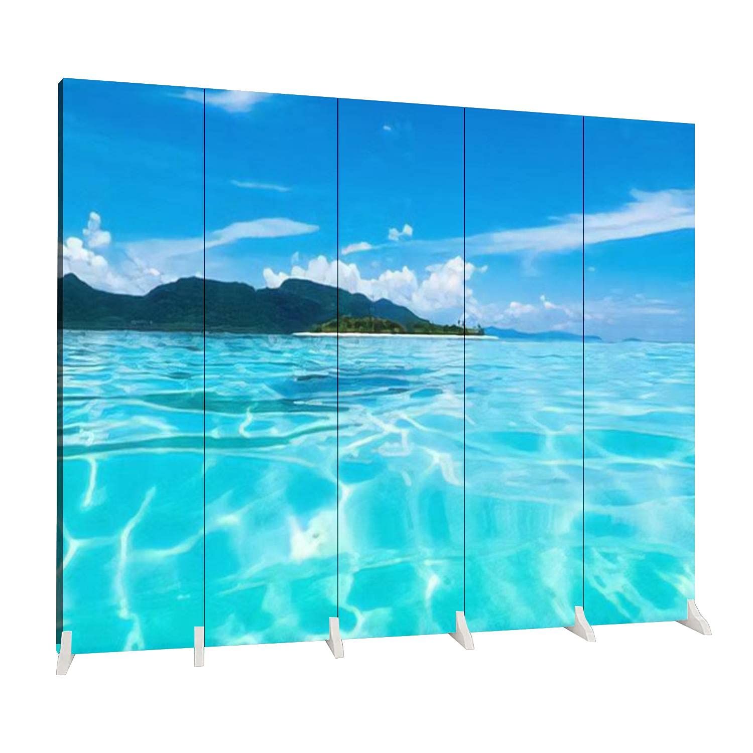 5 Panel Folding Room Divider - Tropical Beach Scenery with Coconut Palms & Ocean View | Freestanding Canvas Privacy Screen for Home, Office & Indoor Spaces | Perfect for Room Separation, Decoration & Creating Private Areas