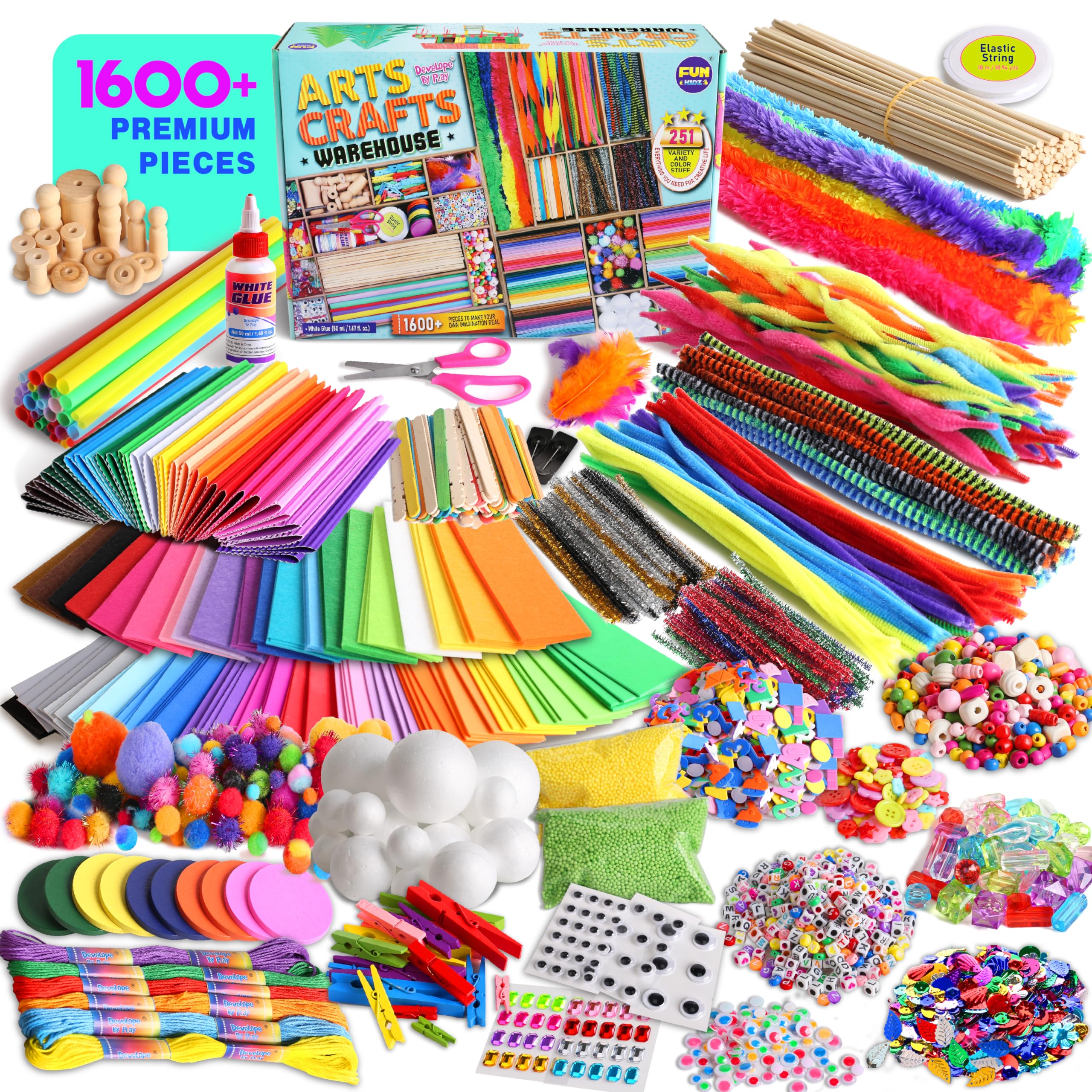 3 Layers Jumbo Arts and Crafts Supplies Warehouse - 1600+ Giant Craft Materials Kit for Kids 6-12, Biggest Chest Box 17.91Wx12.4L - Creative Toys Birthday Gift for Preschool Girls and Boys - Perfect for DIY Projects, Classroom Activities & Party Favors
