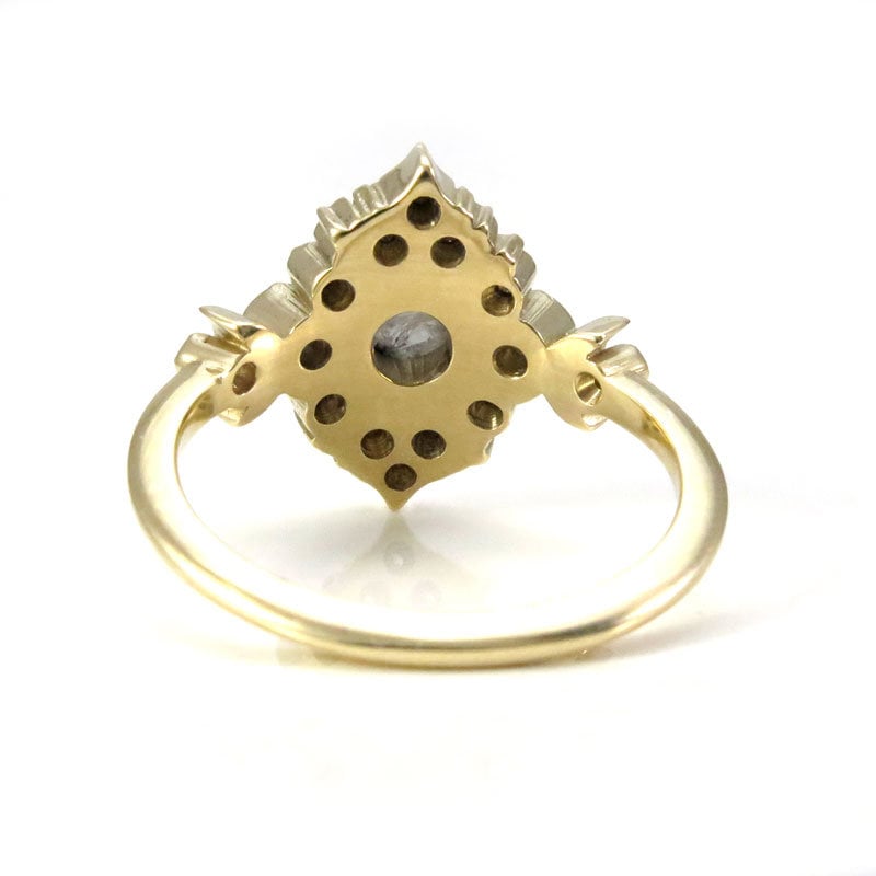 Galaxie Lunar Engagement Ring - 14k Gold Salt & Pepper Diamond Boho Moon Wedding Ring for Women | Unique Handcrafted Jewelry for Proposal, Anniversary & Boho Bridal Style