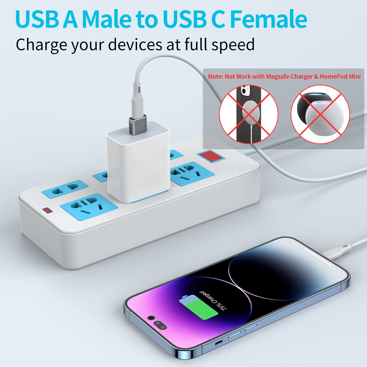USB C to USB A Adapter (2 Pack) - Fast Charging OTG Converter for MacBook Pro 2023, iPad Pro, iMac, iPad Mini 6 & Type C Devices - Perfect for Travel, Office & Home Charging (Black)