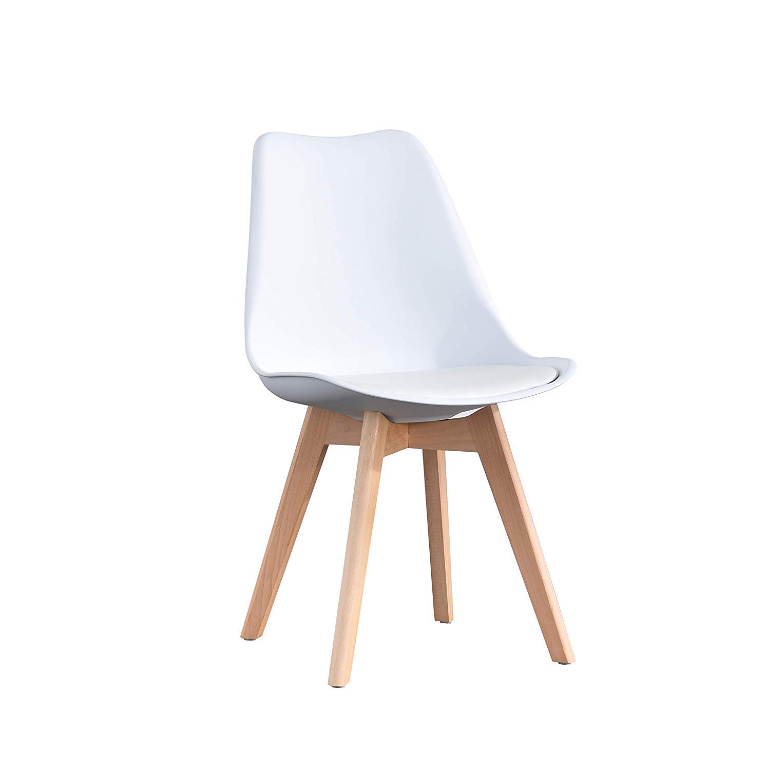 4-Piece Scandinavian Modern Dining Chair Set with Cushion - PU Shell Accent Chairs for Living Room, Bedroom & Kitchen - Mid-Century Upholstered Side Chairs (White) - Perfect for Small Spaces & Contemporary Home Decor