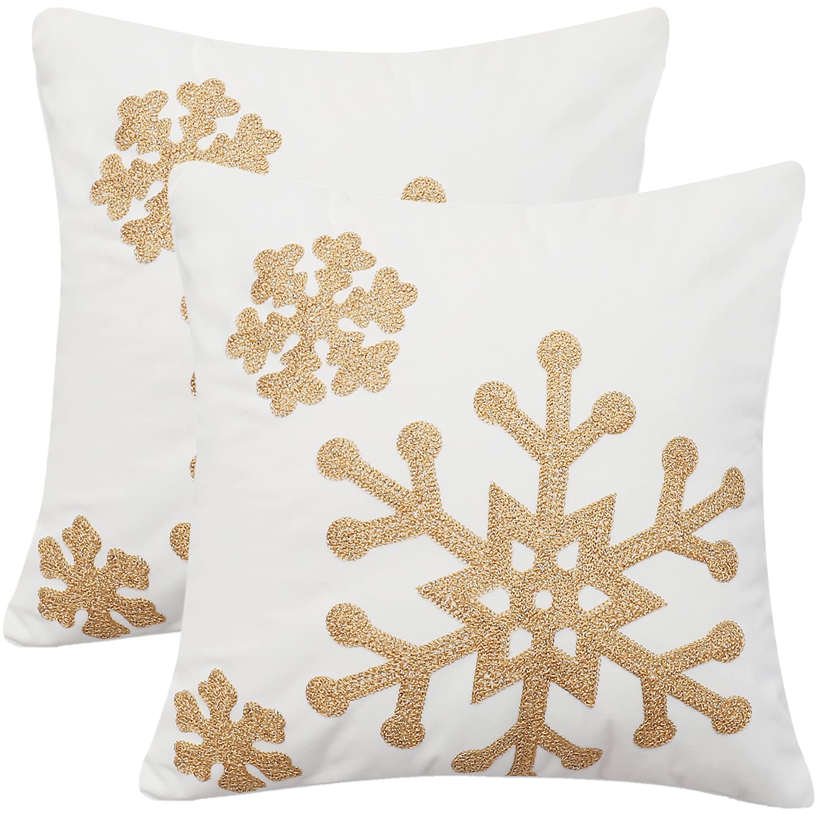 MingBo Soft Square Christmas Winter Snowflake Throw Pillow Covers 18x18 Inch Set of 2 - Velvet Embroidery Holiday Decorative Cushion Covers for Bed, Sofa, Chair & Car - Perfect for Christmas Decor, Winter Home Accents & Cozy Seasonal Styling (White)