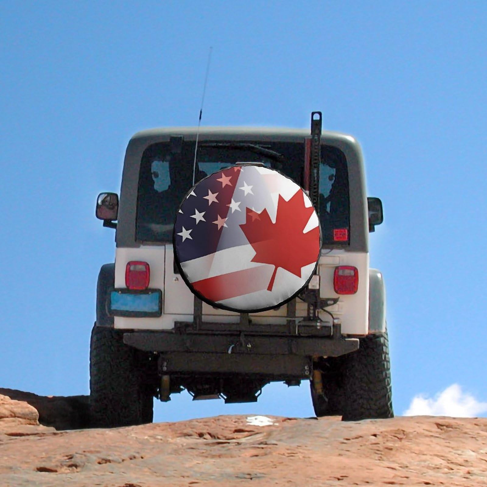 Funny Canada & USA Flag Spare Tire Cover - Universal Fit for 14-17 Inch Wheels | Waterproof Travel Accessory for Jeep, SUV, RV & Off-Road Adventures
