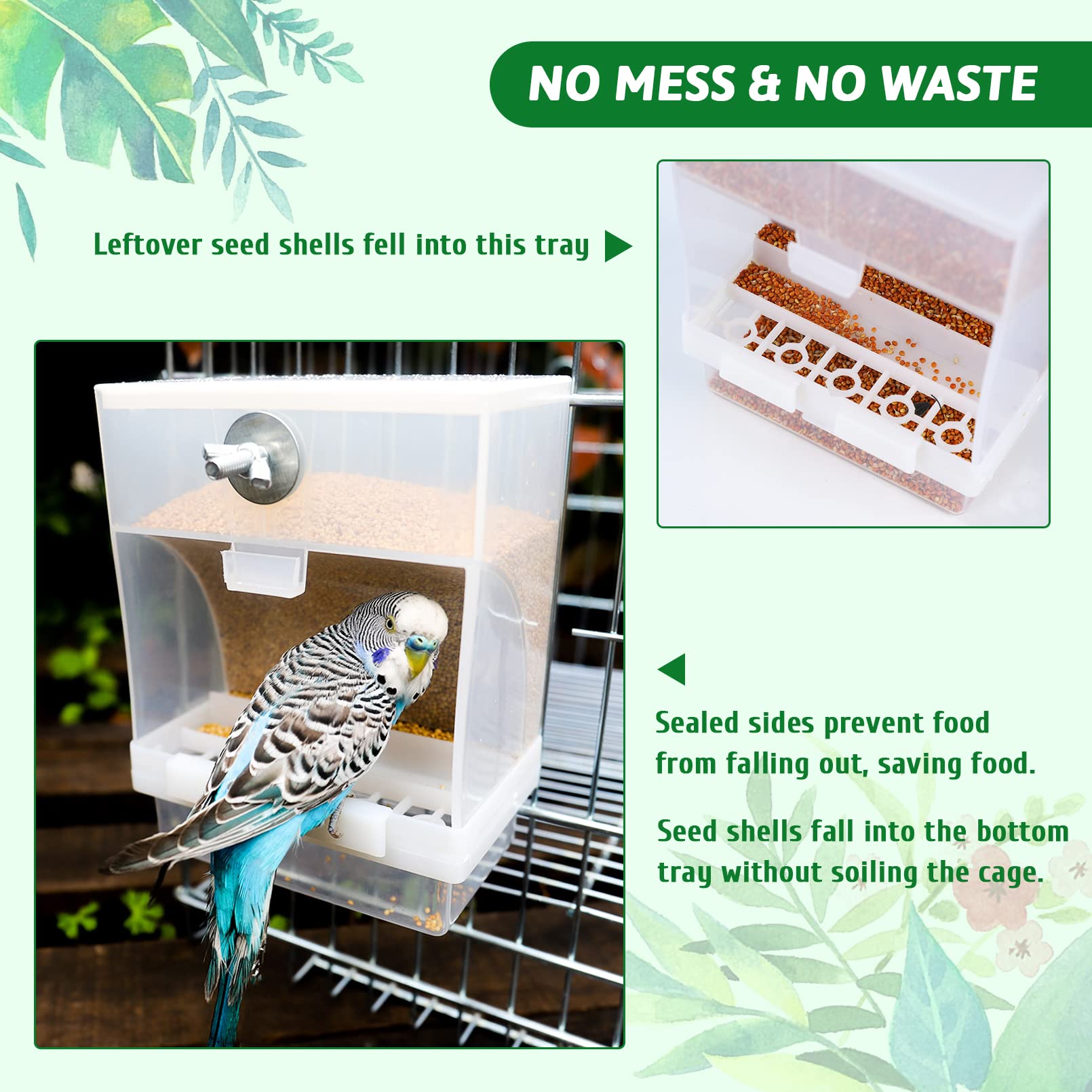 Automatic Bird Feeder for Cockatiel, Parrot & Finch - 2Pcs - Cage Accessories for Mess-Free Feeding
