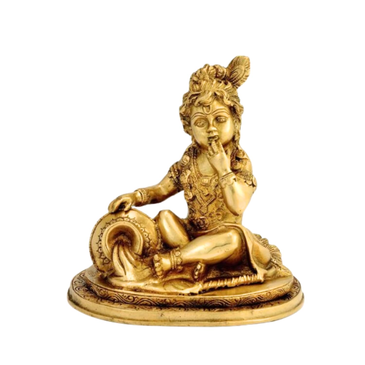 Baby Krishna Brass Statue - Handcrafted Hindu Deity Figurine for Home Altar, Pooja Room Decor & Spiritual Gift