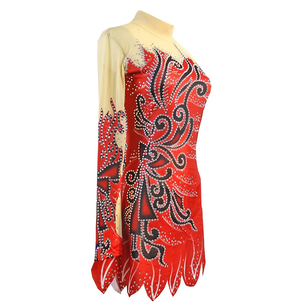 Red Rhythmic Gymnastics Leotard for Girls & Women - Competition Dance Dress for Ballet, Gymnastics & Performances