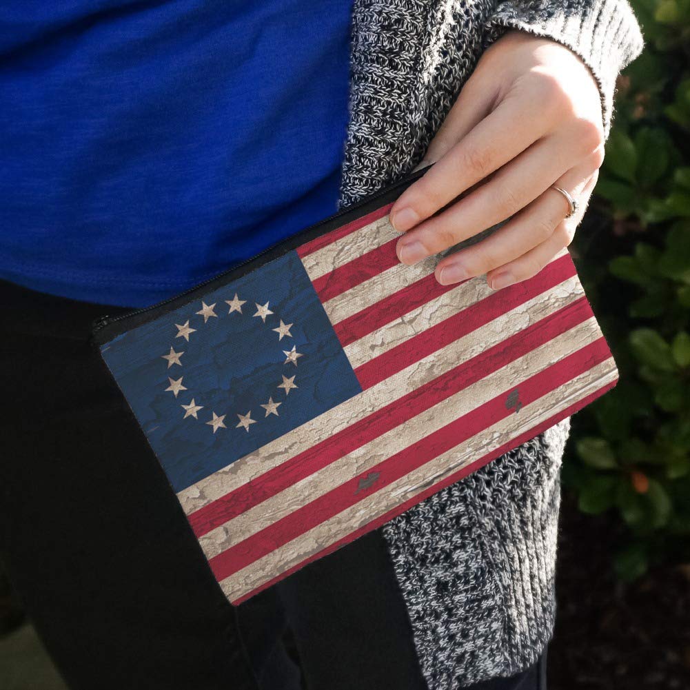 Vintage Betsy Ross 1776 Distressed American Flag Makeup Bag - Waterproof Cosmetic Organizer Pouch for Travel, Gym & Daily Use | Patriotic USA Theme
