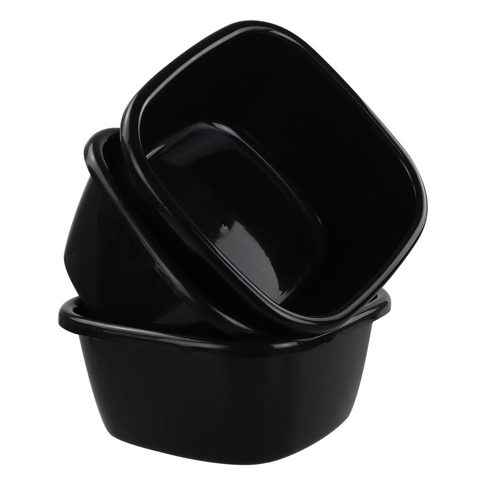 16 Quart Wash Basin - 3-Pack Black Plastic Dish Pan for Kitchen, Laundry, Camping & Household Cleaning