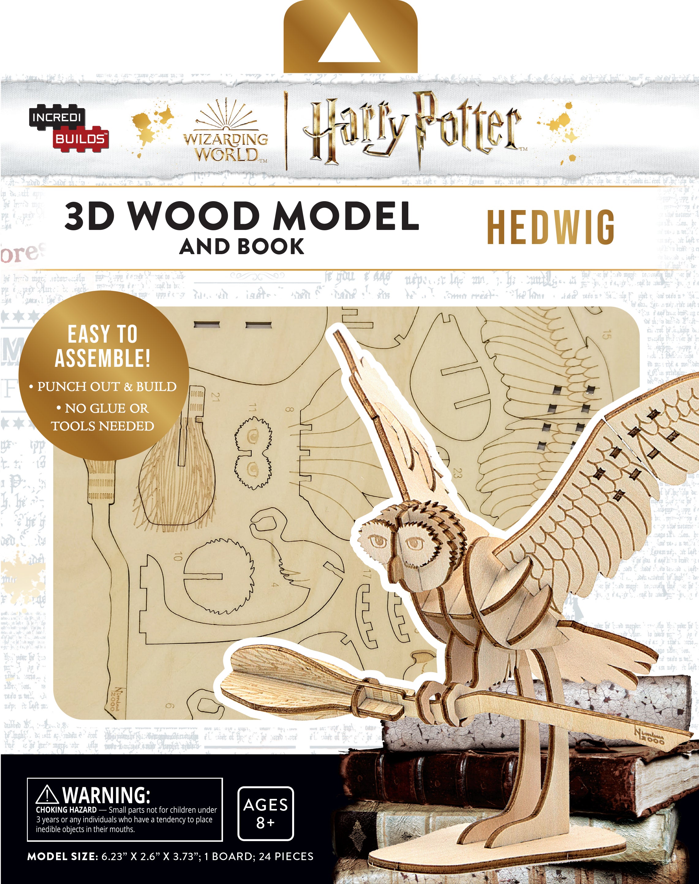 IncrediBuilds Harry Potter Hedwig 3D Wooden Model Kit with Book - DIY Owl Craft for Kids & Adults, Perfect for Harry Potter Fans, Home Decor, and Gift Giving