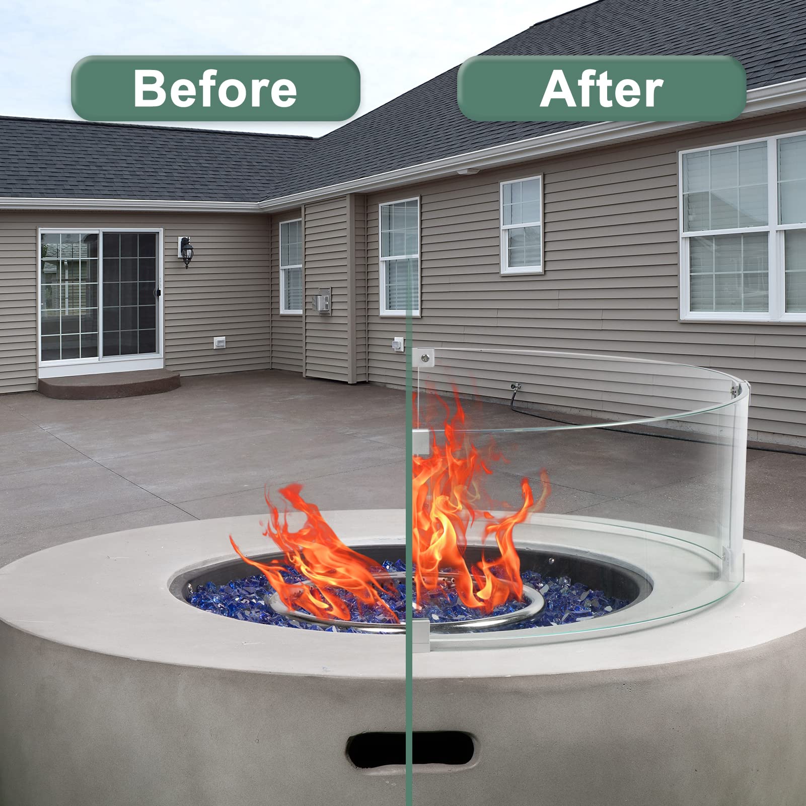 GASPRO 23x8 Inch Tempered Glass Wind Guard for Round Fire Pit Table - Thick Tall Fireplace Windshield Panel with Durable Aluminum Corner Brackets & Feet - Easy Assembly for Outdoor Patio, Backyard, Camping & Deck Use