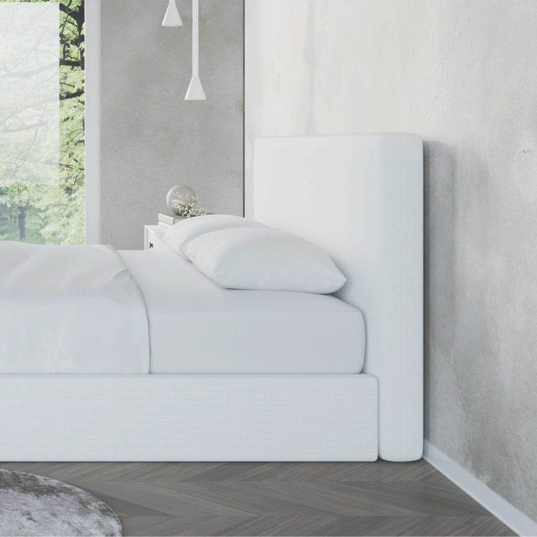Classic White Upholstered Headboard - Queen Size Bed Frame Headboard for Bedroom Decor & Home Styling | Perfect for Master Bedroom, Guest Room & Dorm