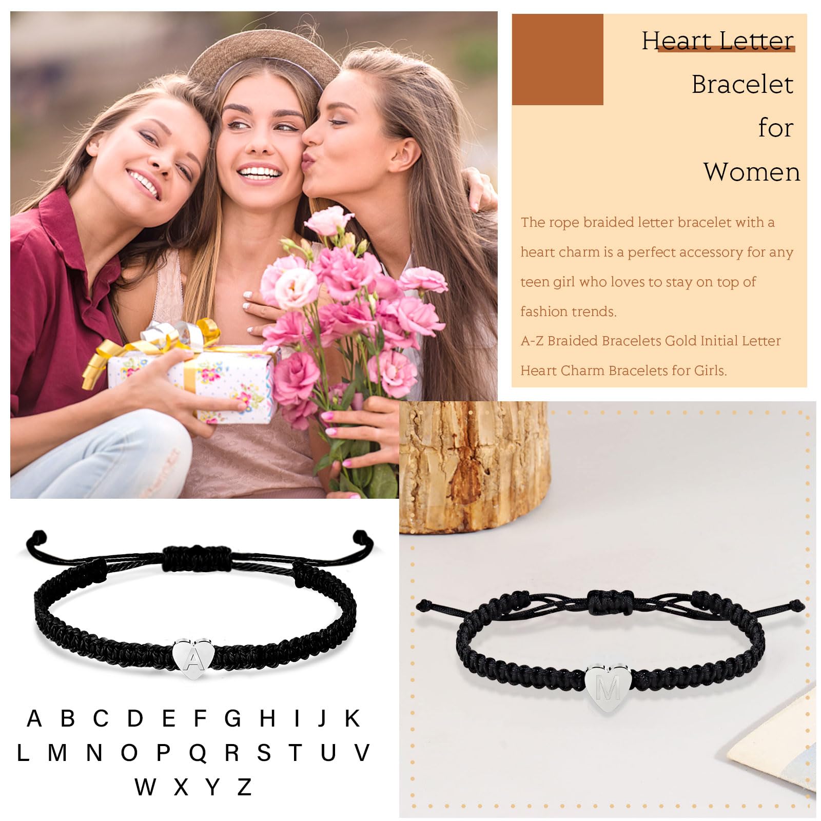 Handmade Braided Initial Bracelet for Men & Women - Personalized Heart Letter Charm Bracelet for Couples, Bf & Gf - Perfect Birthday & Anniversary Gift for Him & Her - Great for Everyday Wear, Date Nights & Special Occasions