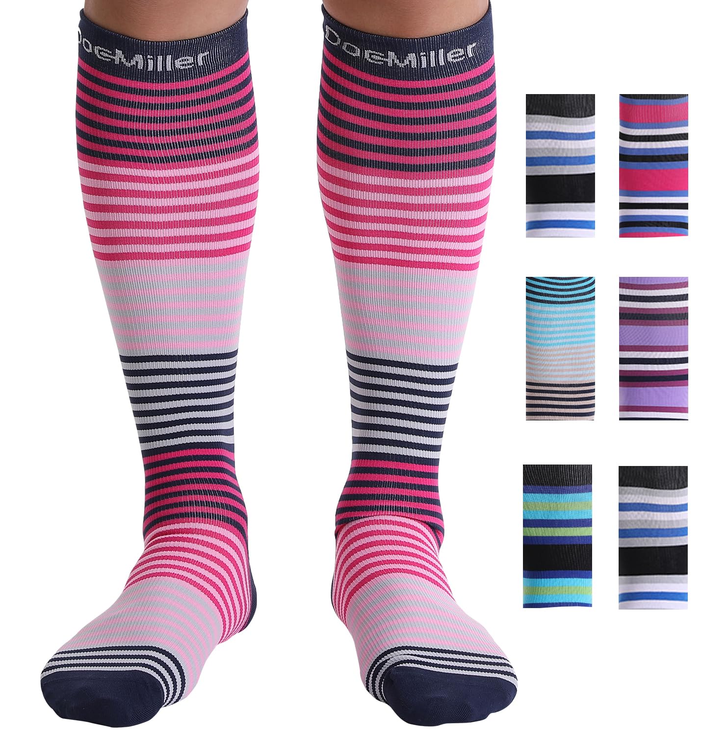 Doc Miller Compression Socks for Women & Men - 15-20mmHg Medical Grade Knee High Support Socks - Ideal for Running, Nursing, Travel, Pregnancy & Varicose Veins Relief - Perfect for Athletes, Nurses & Frequent Flyers (1 Pair)