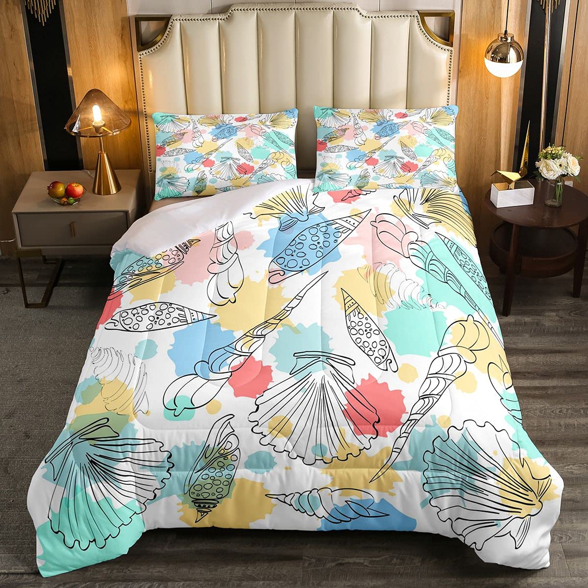 **Feelyou Starfish Comforter Set - Twin Size Ocean Themed Bedding for Kids, Boys & Girls | Soft Microfiber Duvet Cover with Beach Seashell Design | Colorful Room Decor for Coastal, Nautical, or Underwater Bedroom Themes**