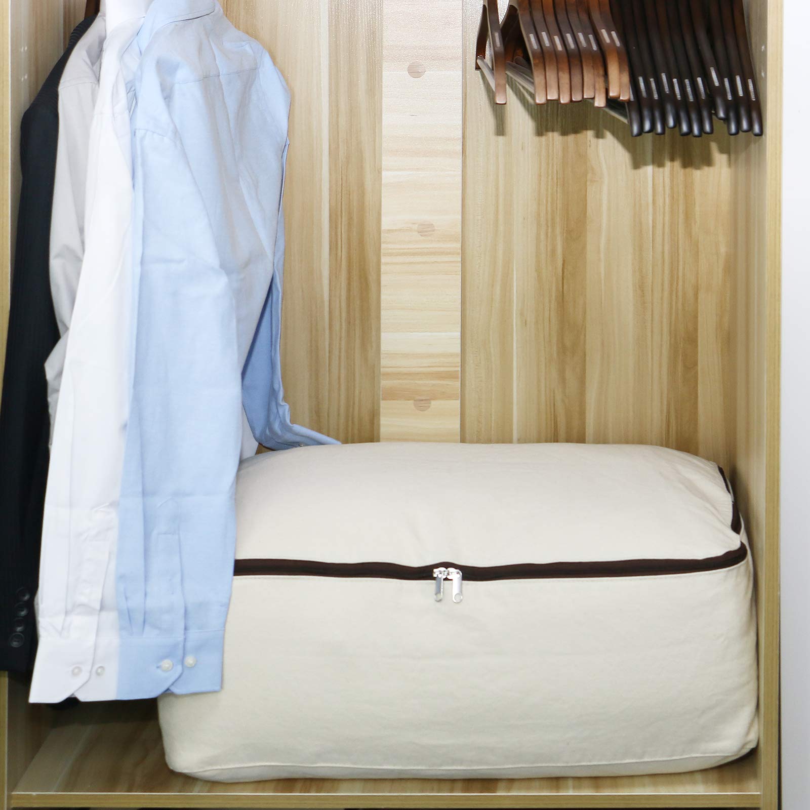2PCS Canvas Storage Bags 12OZ - Thick Soft Breathable Closet Organizer for Bedding, Comforters, Pillows, Blankets & Clothes - 25.6×18.5×8.7 Inches Beige - Perfect for Home Organization, Travel & Seasonal Storage