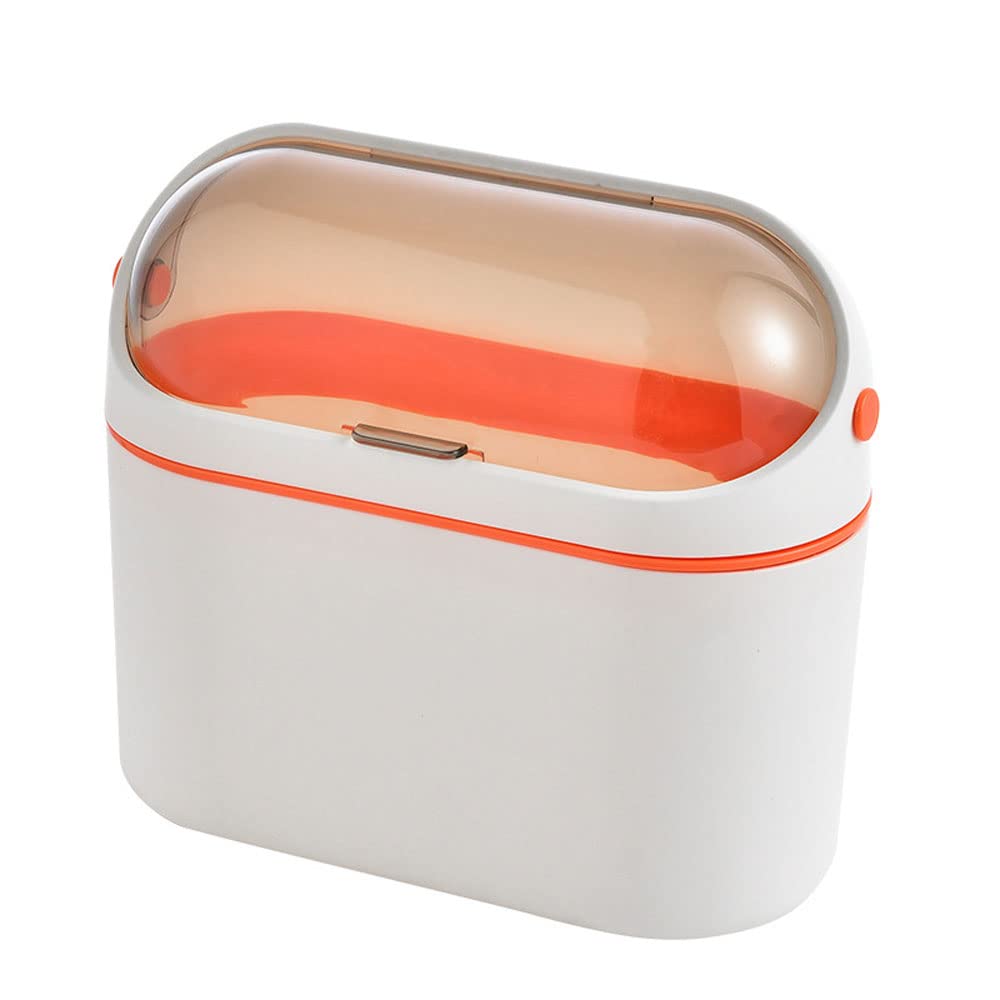 Wall Mounted Trash Can with Lid - Compact Countertop Hanging Garbage Bin for Kitchen Cabinet, Bathroom, Bedroom, Office & Living Room - Space-Saving Orange Trash Can - Perfect for Small Spaces & Home Organization