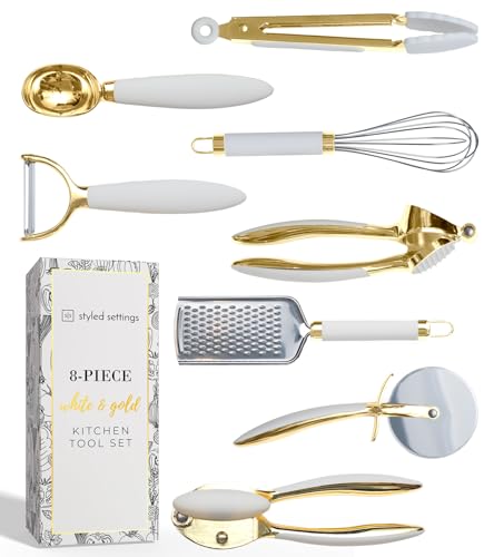 8 PC White & Gold