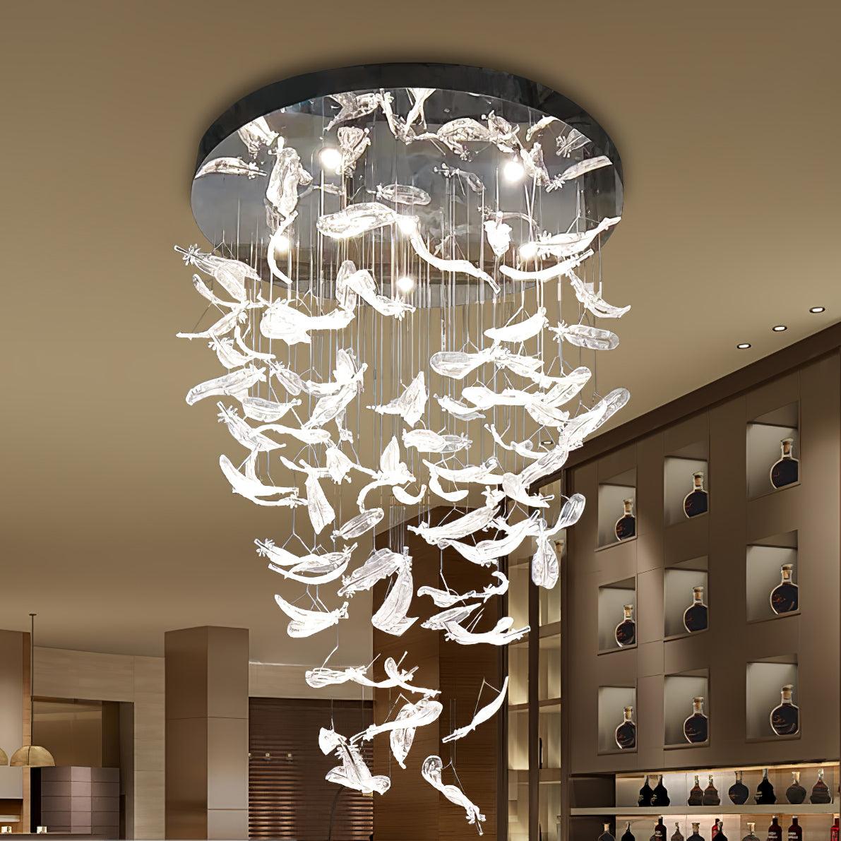 Elegant Glass Feather Chandelier - Modern Crystal Ceiling Light Fixture for Dining Room, Living Room, Bedroom Decor