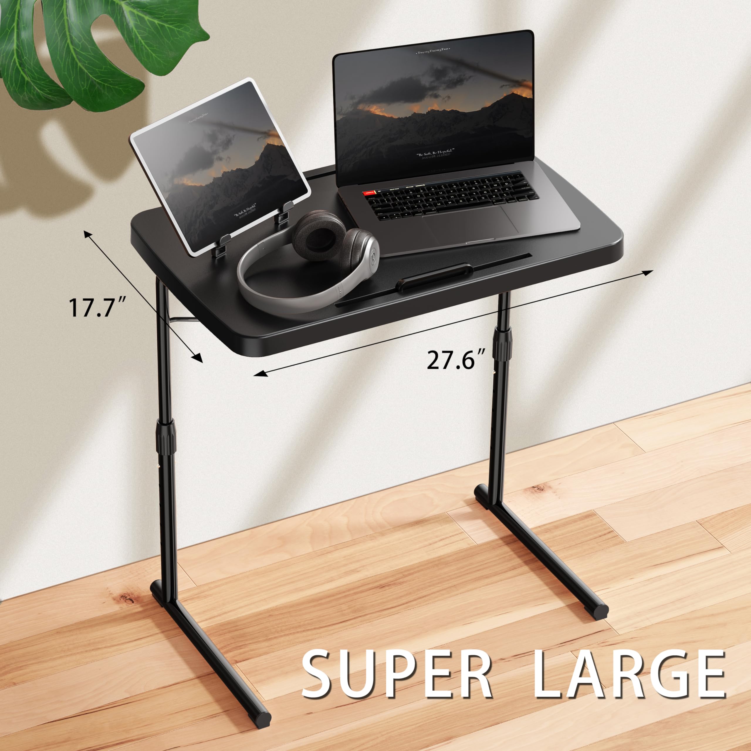 Adjustable Folding TV Tray Table with Book Stand, Cup Holder & Tablet Slot - Portable Laptop Desk for Eating, Working & Reading in Bed or on Couch - Allpop Black TV Dinner Tray for Home, Office & Dorm Use