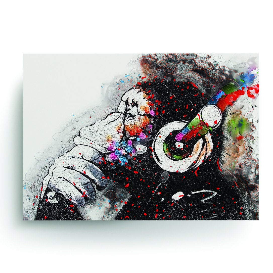 Thinking Monkey Headphone Art Poster - Banksy Wall Street Graffiti Print - Cool Music Pop Decor for DJ Room, Nursery & Gift Ideas - Printed Paper Wall Art for Home & Office